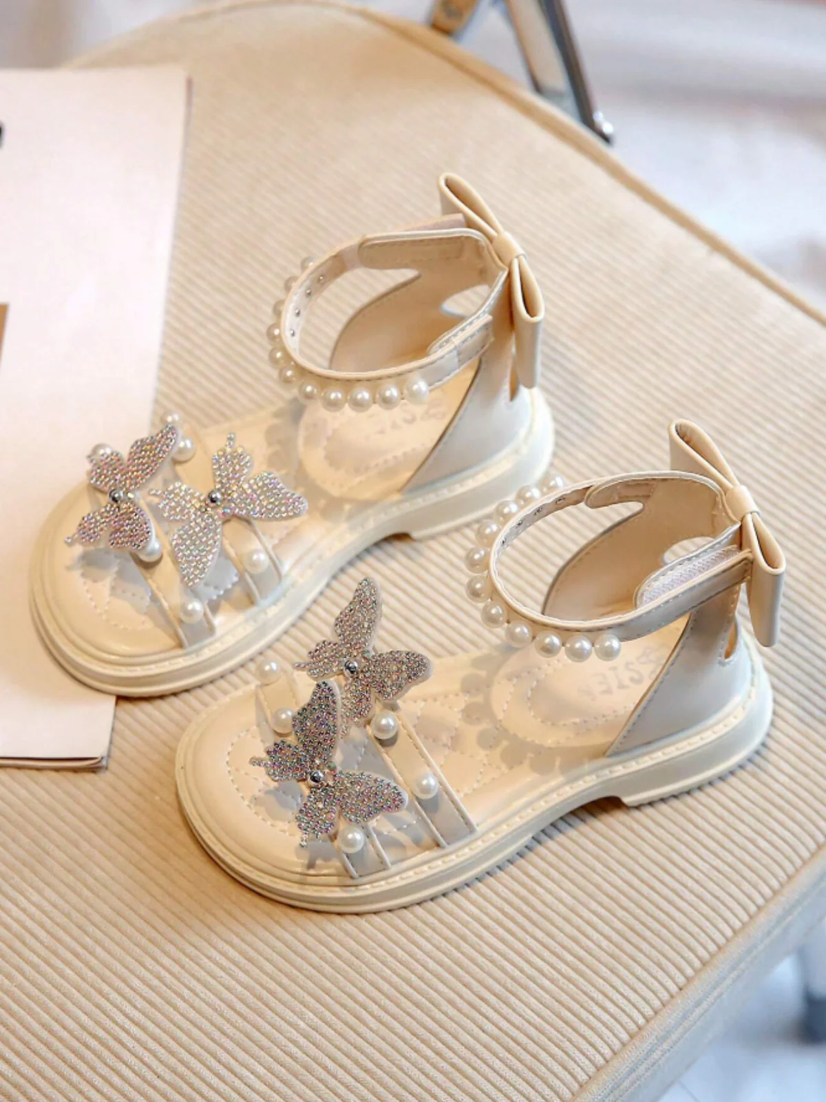 Girls Pearl Butterfly Sandals by Liv and Mia - Image 3