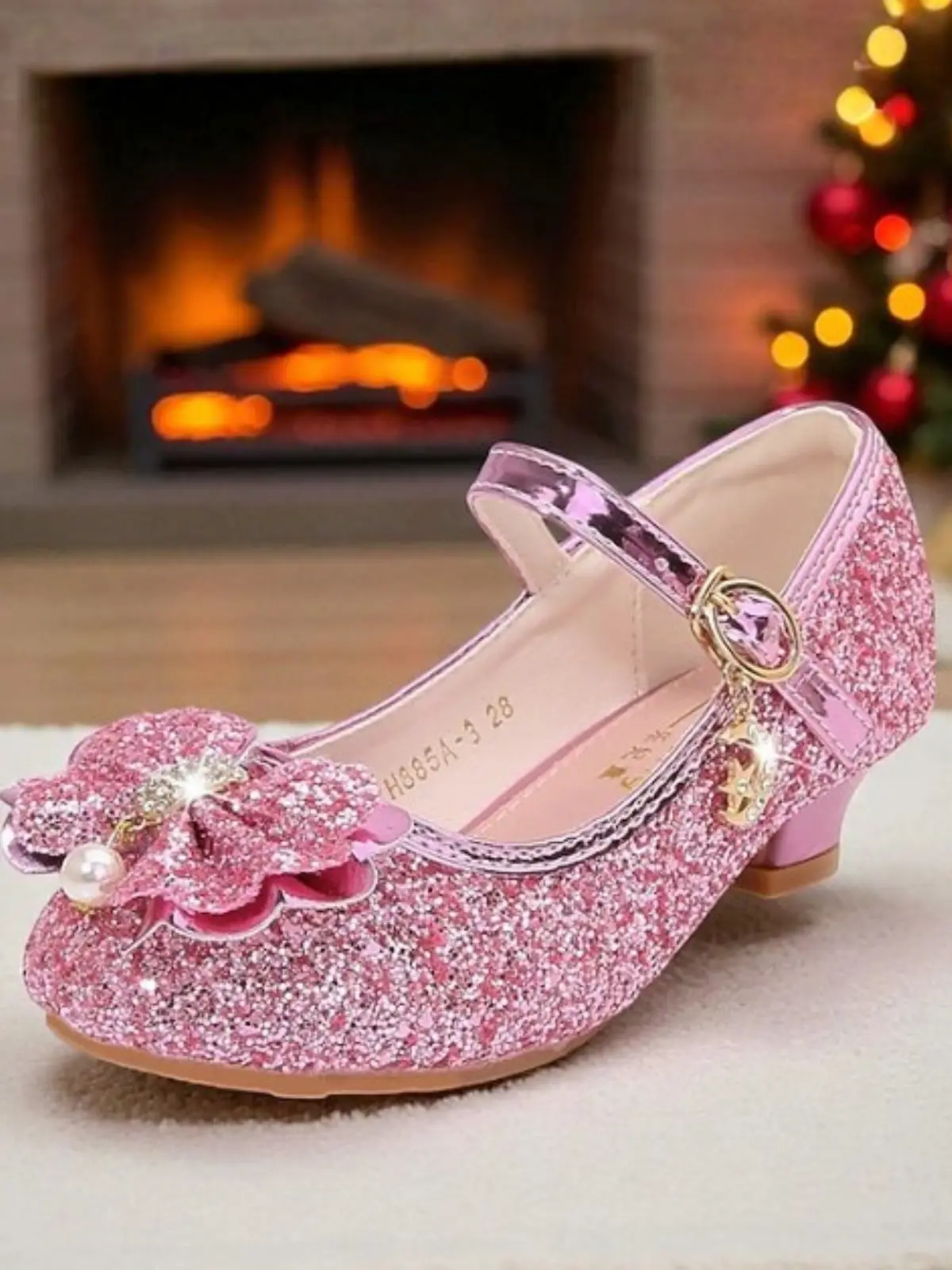 Pearl Embellished Bow Tie Mary Jane Glitter Princess Shoes By Liv and Mia - Image 3