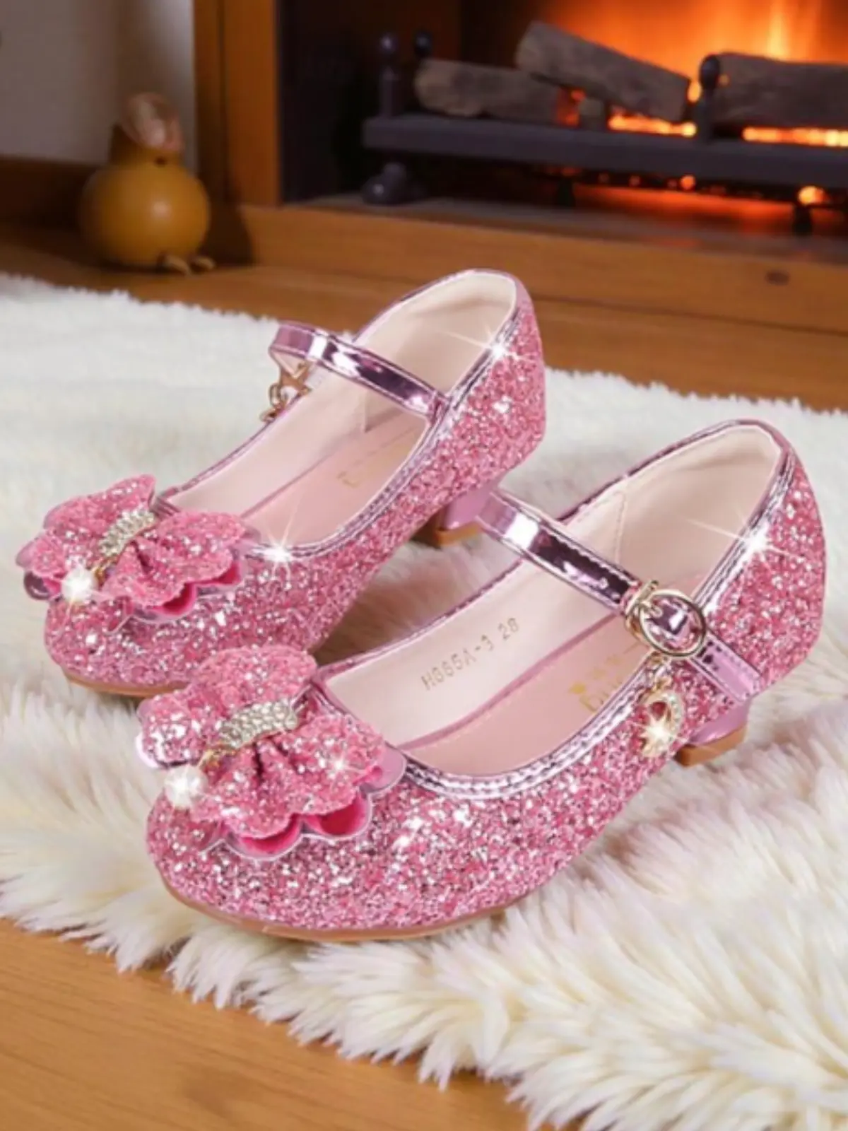 Pearl Embellished Bow Tie Mary Jane Glitter Princess Shoes By Liv and Mia - Image 4