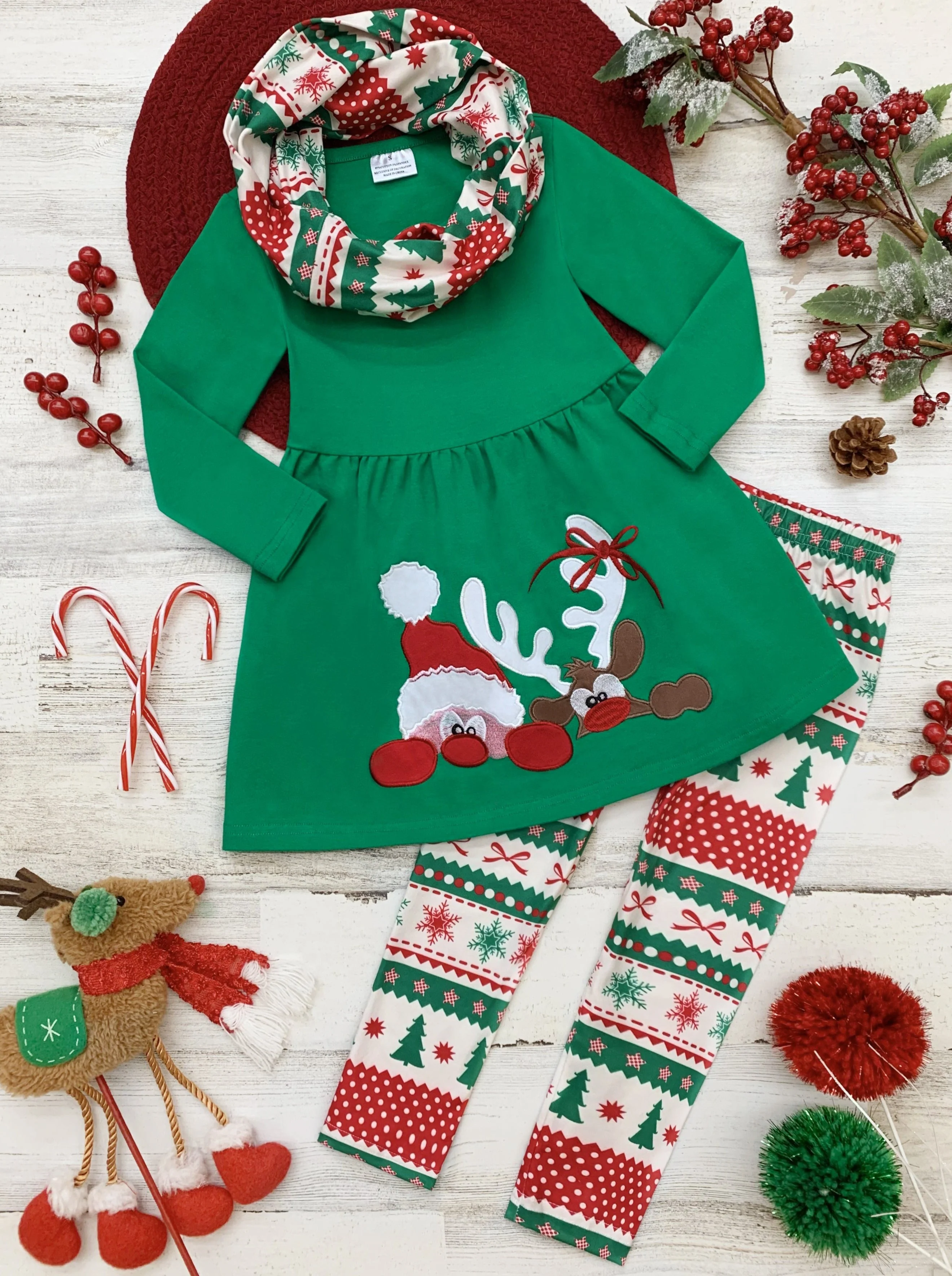 Peekaboo Santa Tunic, Scarf, And Legging Set - Image 2