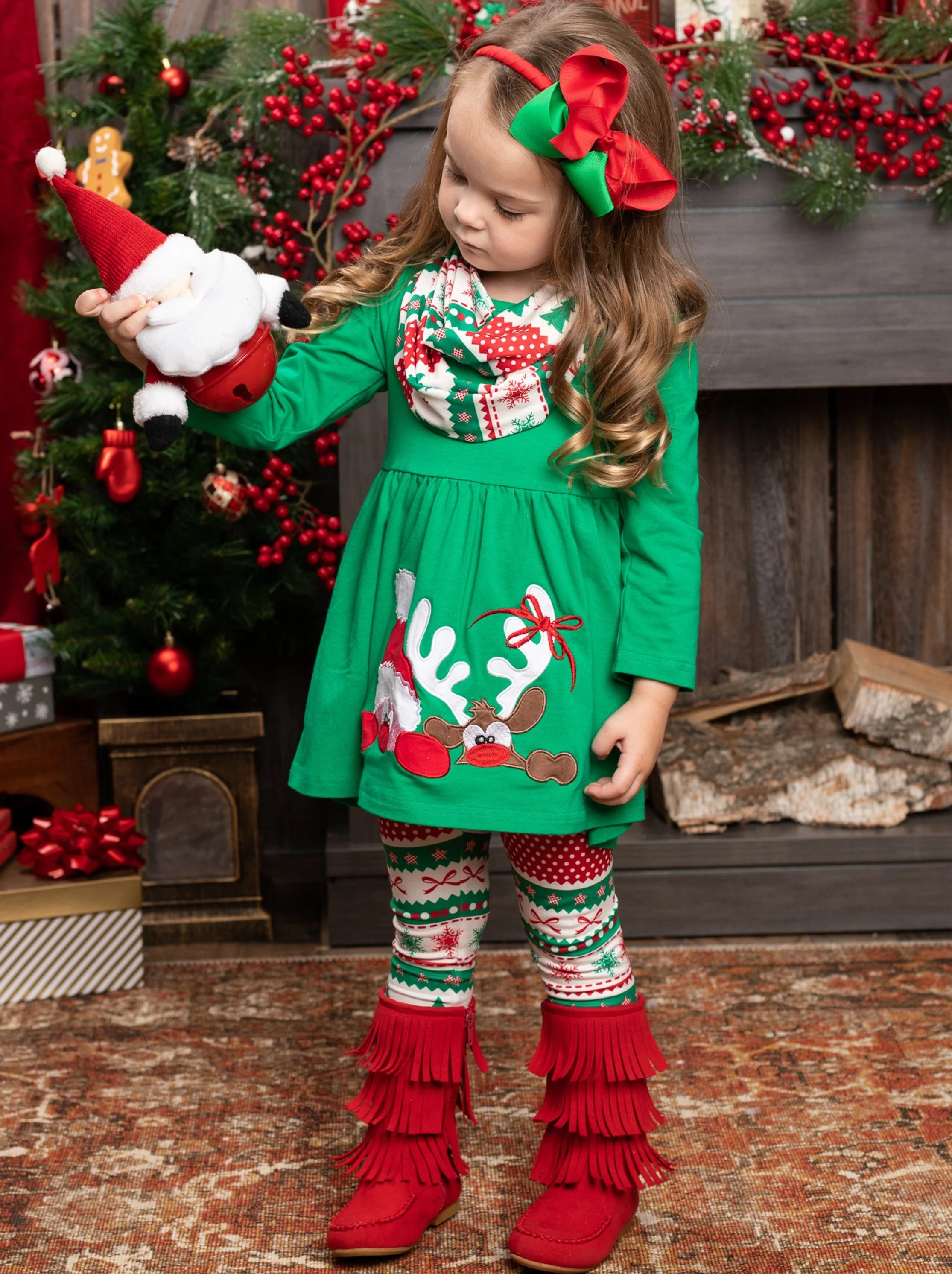 Peekaboo Santa Tunic, Scarf, And Legging Set - Image 4