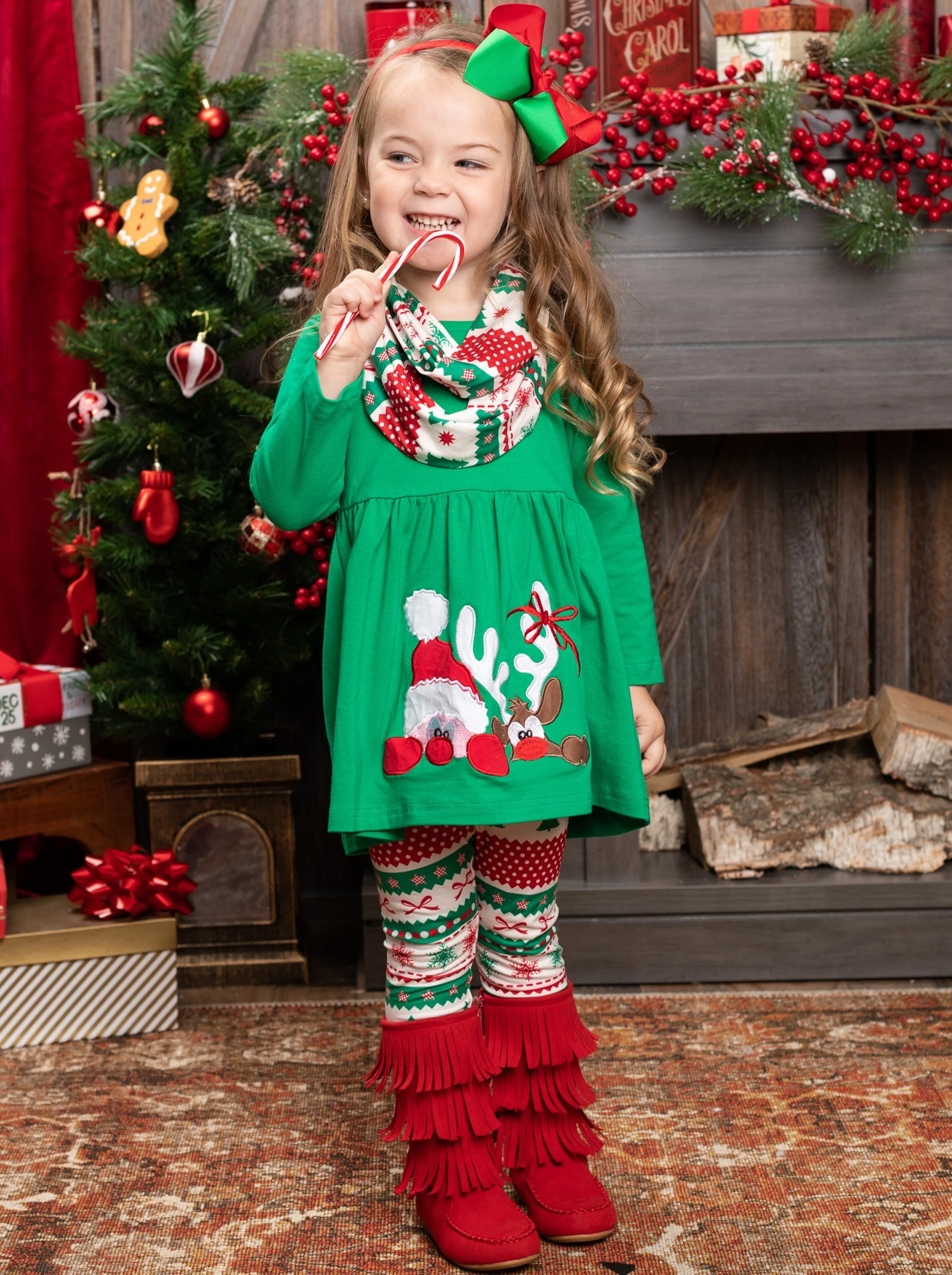 Peekaboo Santa Tunic, Scarf, And Legging Set - Image 5