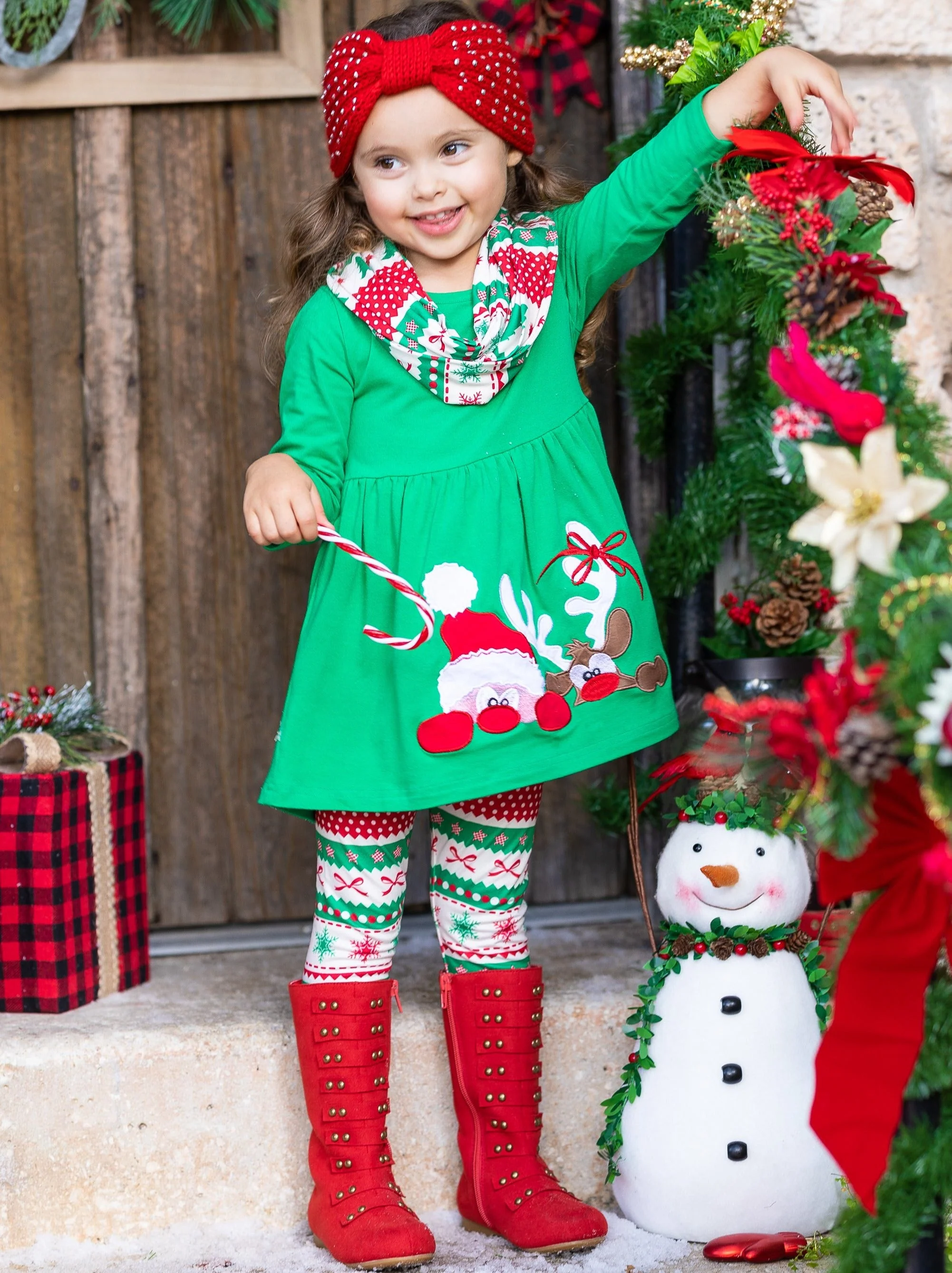 Peekaboo Santa Tunic, Scarf, And Legging Set - Image 6