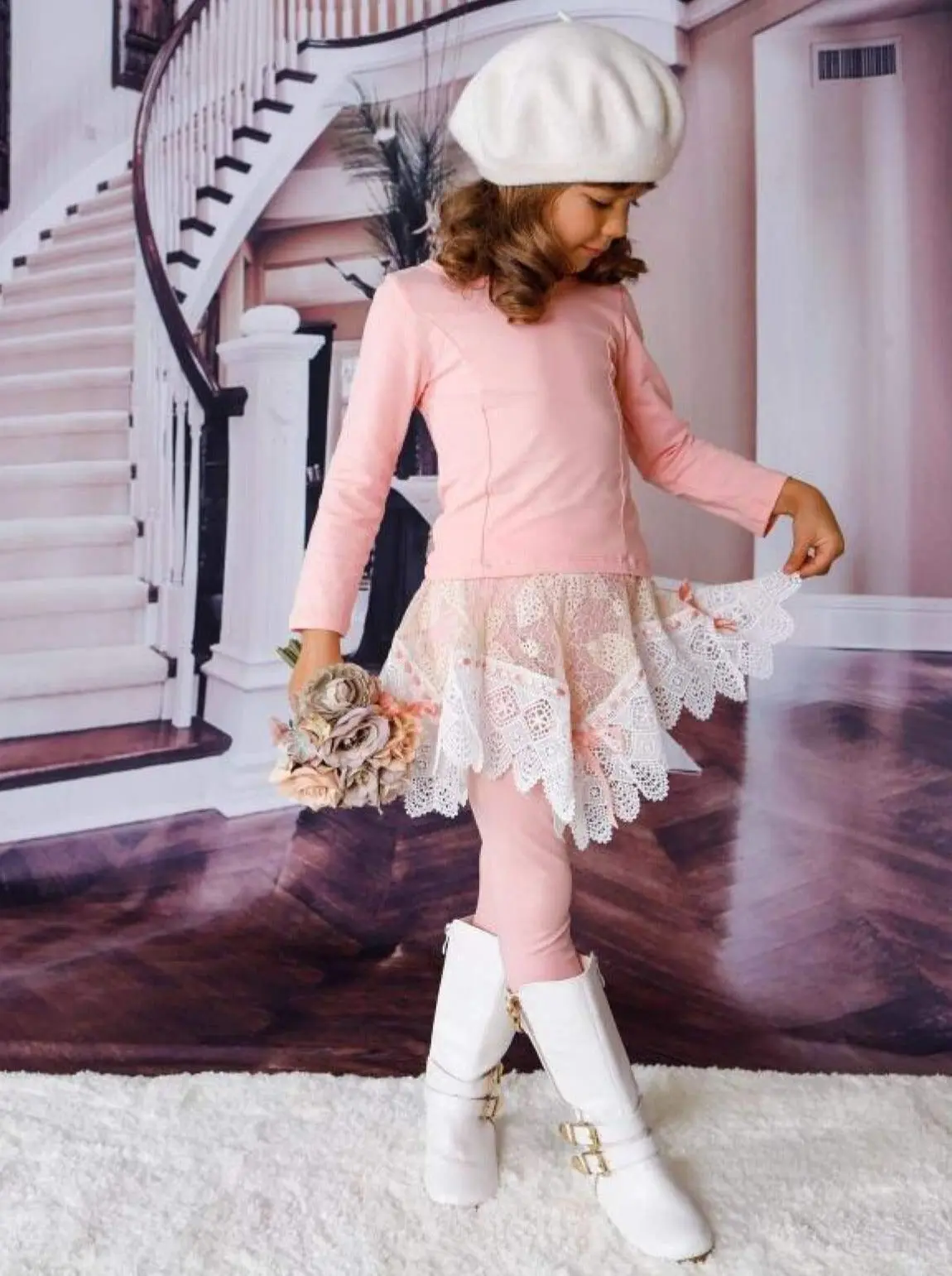 Precious Pink Crochet Skirt Legging Set - Image 5