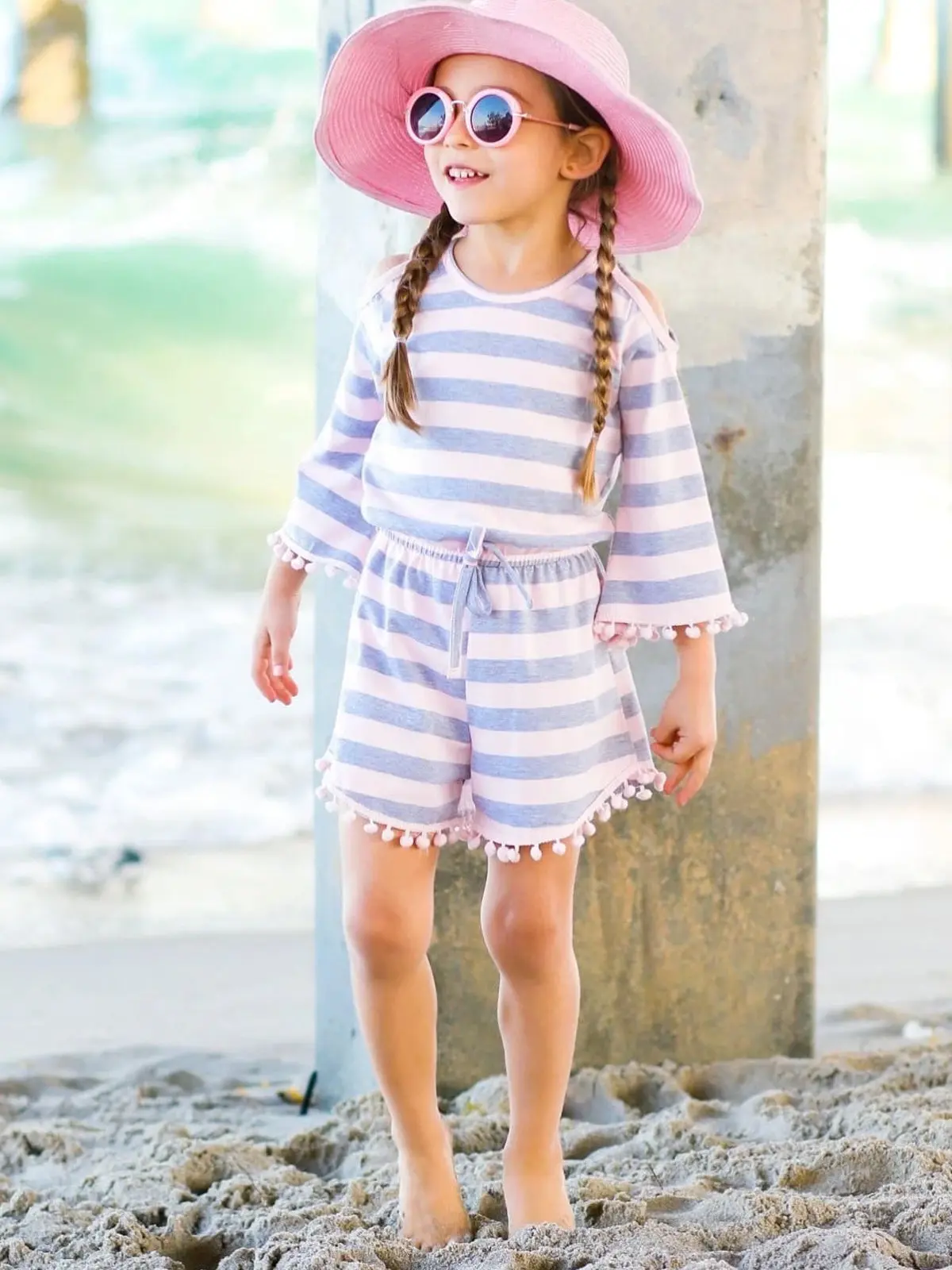 Beach Days Cold Shoulder Pom Pom Romper - Image 3
