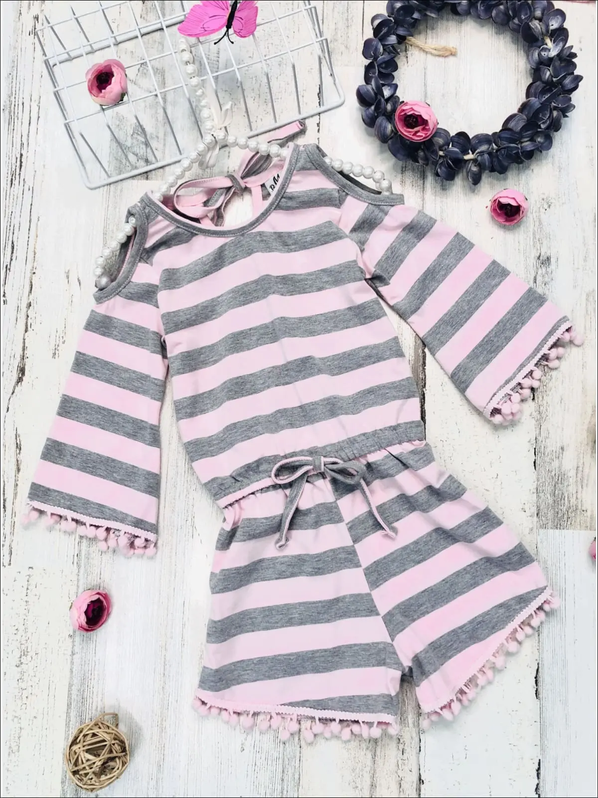 Beach Days Cold Shoulder Pom Pom Romper - Image 4