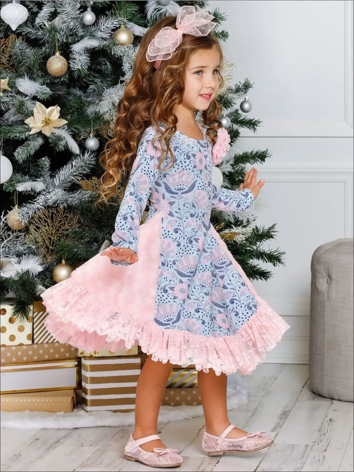 Ruffled Rosebud Lace Side Inserts Flare Dress - Image 2