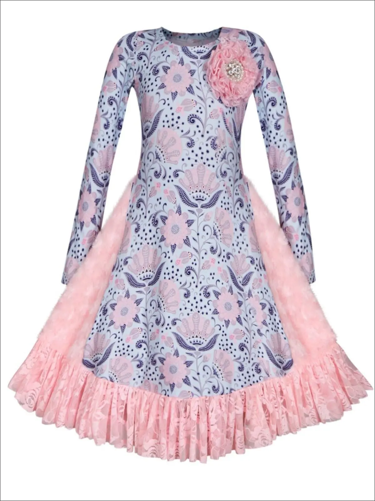 Ruffled Rosebud Lace Side Inserts Flare Dress - Image 5