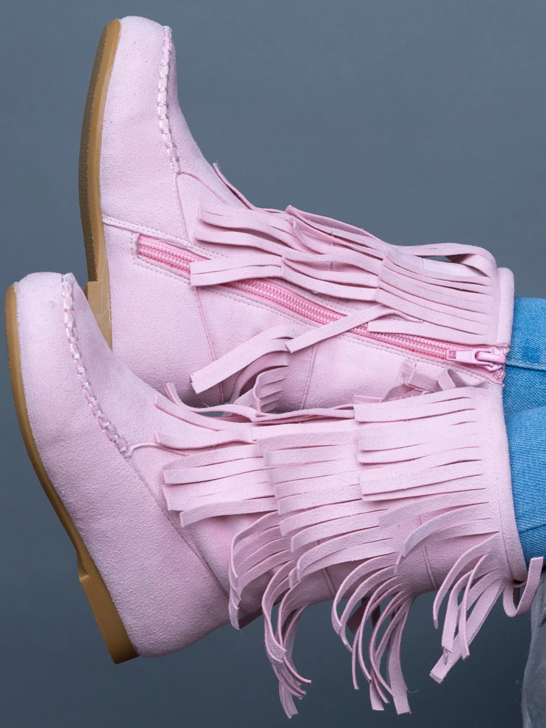 Pink Suede Tiered Fringe Boots By Liv and Mia - Image 4