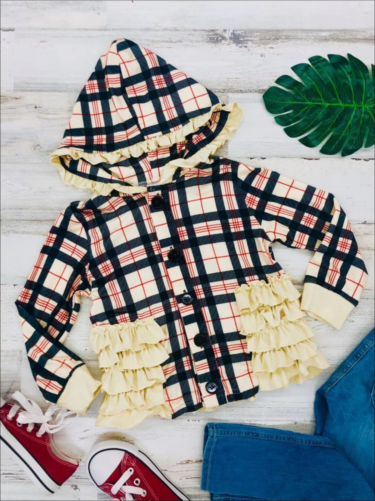 Plaid Cuteness Hoodie Cardigan - Image 2