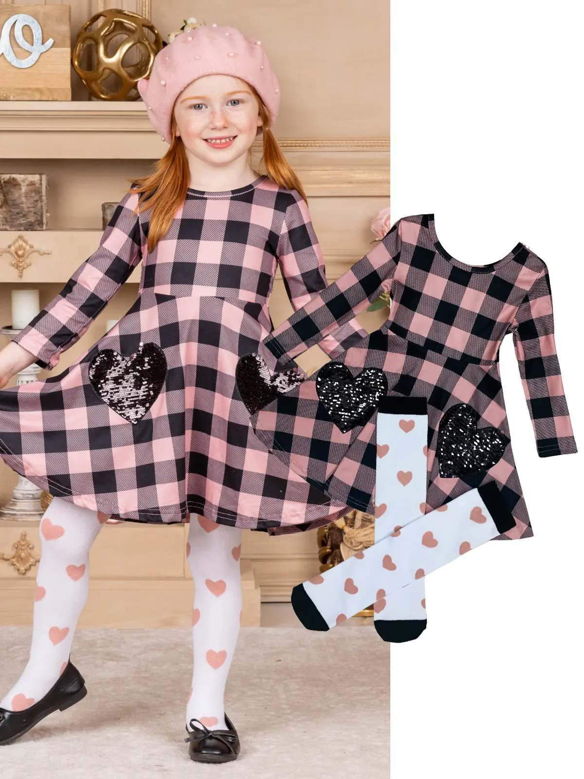 Lovely Lady Sparkle Plaid Dress And Knee Socks Set - Image 2