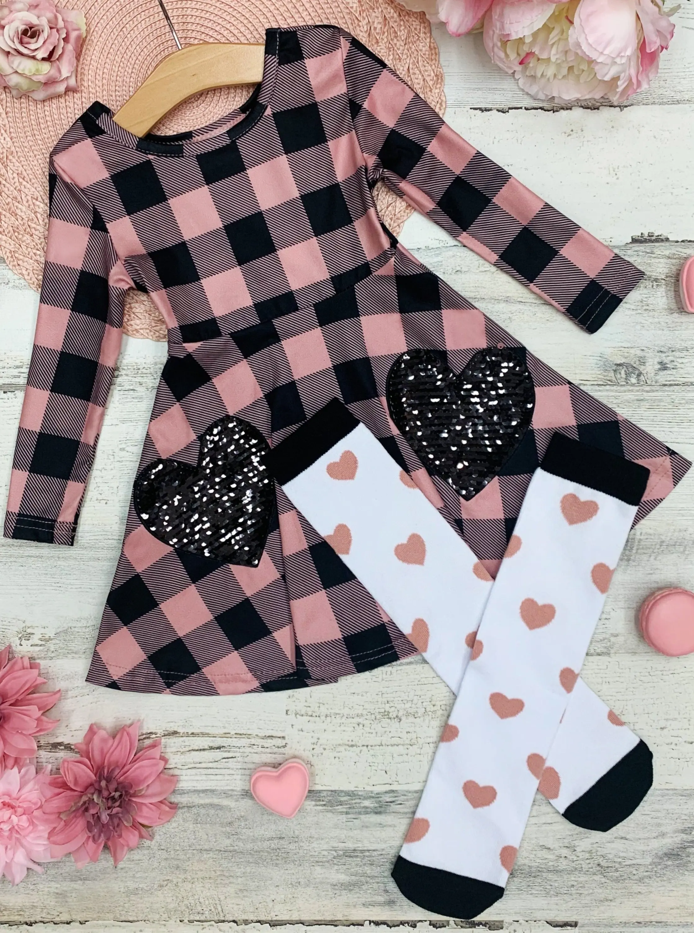Lovely Lady Sparkle Plaid Dress And Knee Socks Set - Image 4