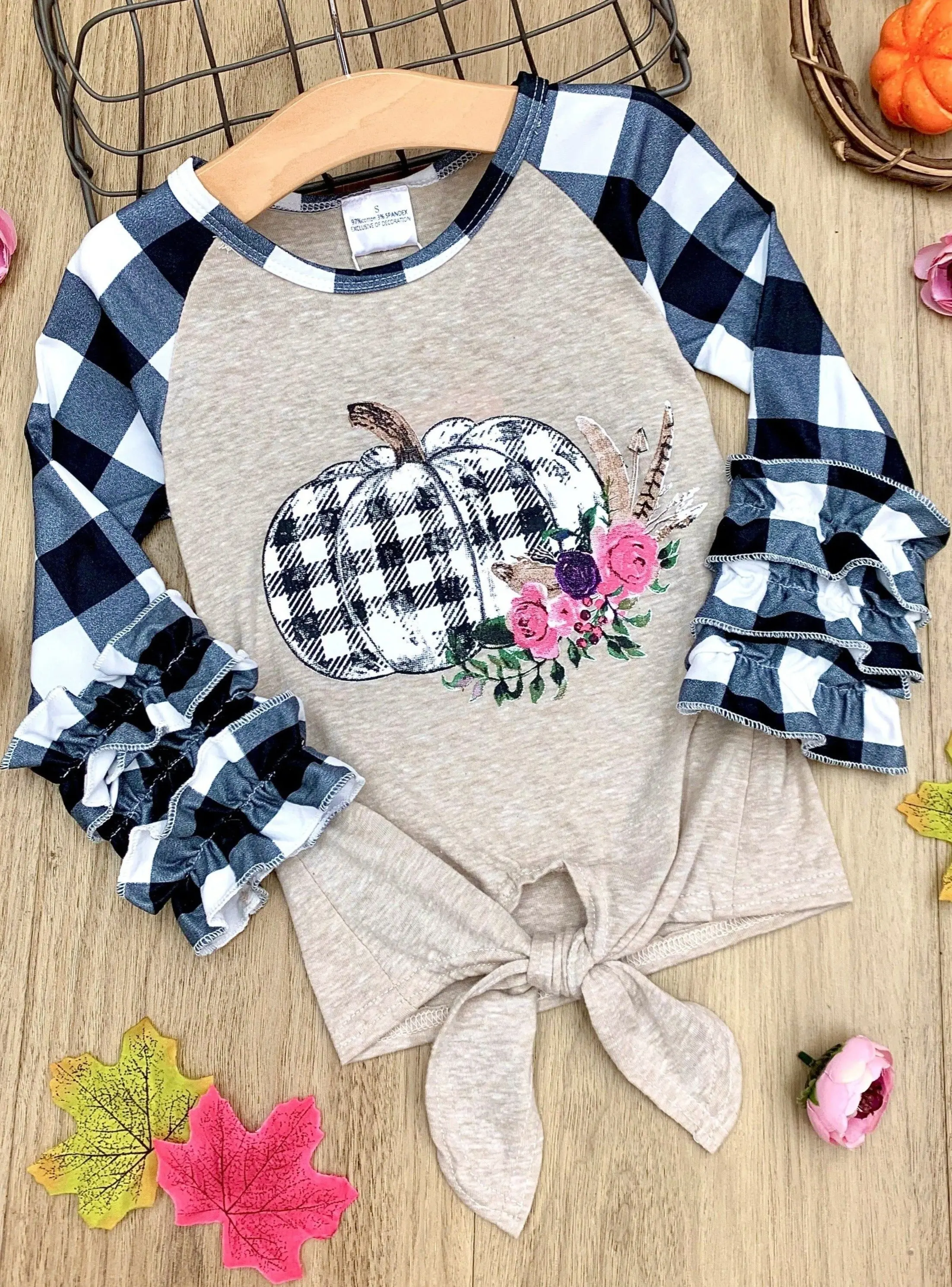 Pretty Plaid Pumpkin Knot Hem Top - Image 2