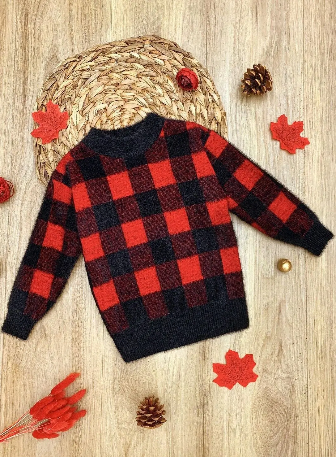 Plaid Attitude Fuzzy Pullover Sweater - Image 3