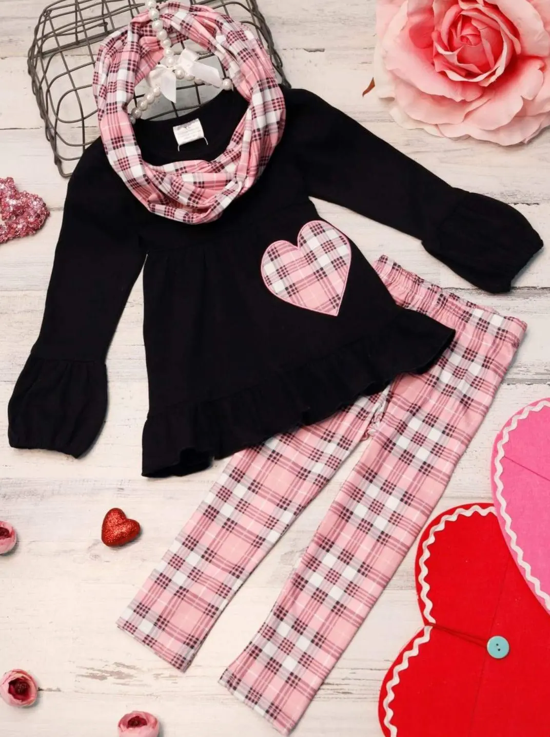 First Love Plaid Tunic, Scarf and Legging Set - Image 2