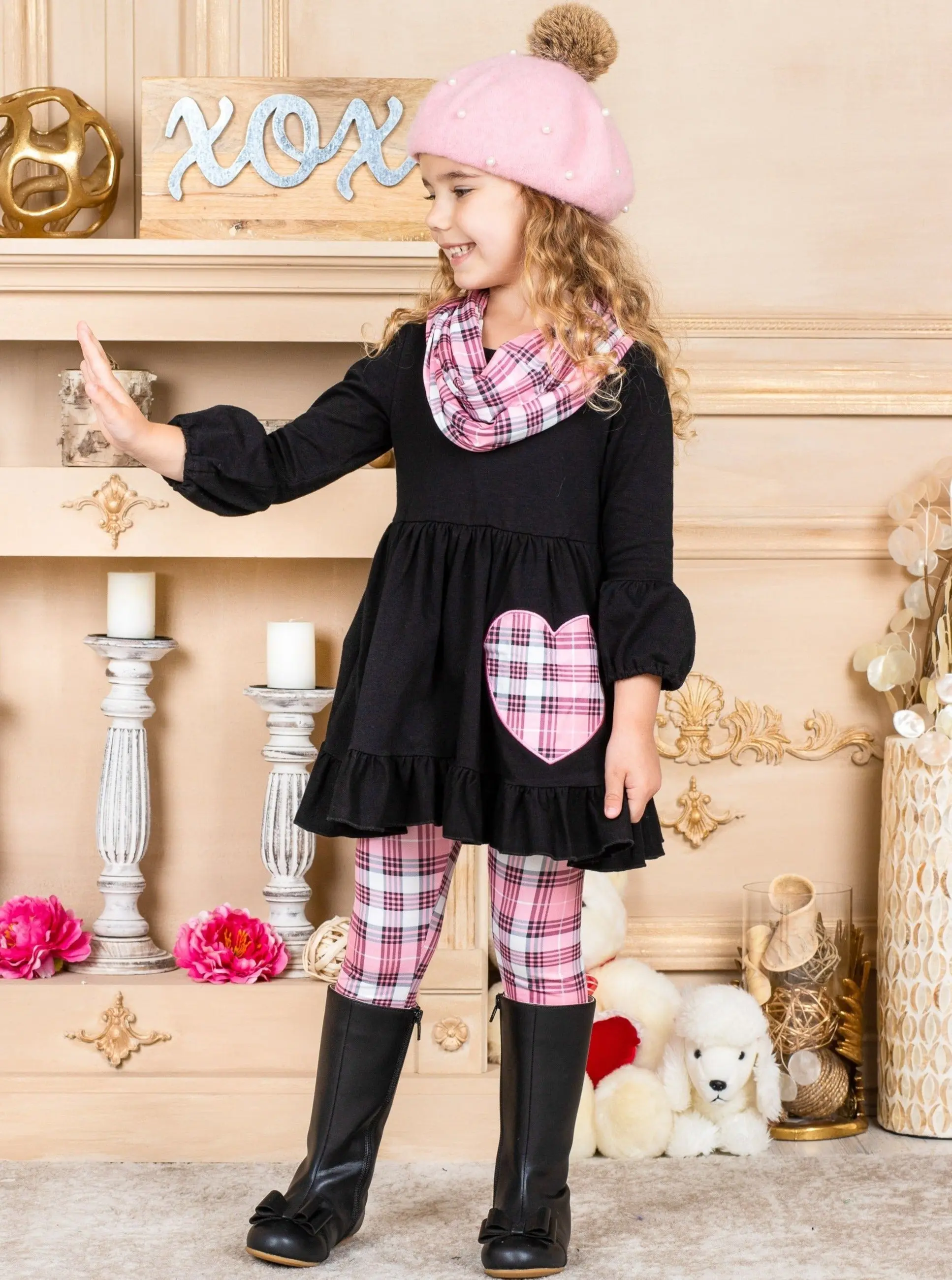 First Love Plaid Tunic, Scarf and Legging Set - Image 4