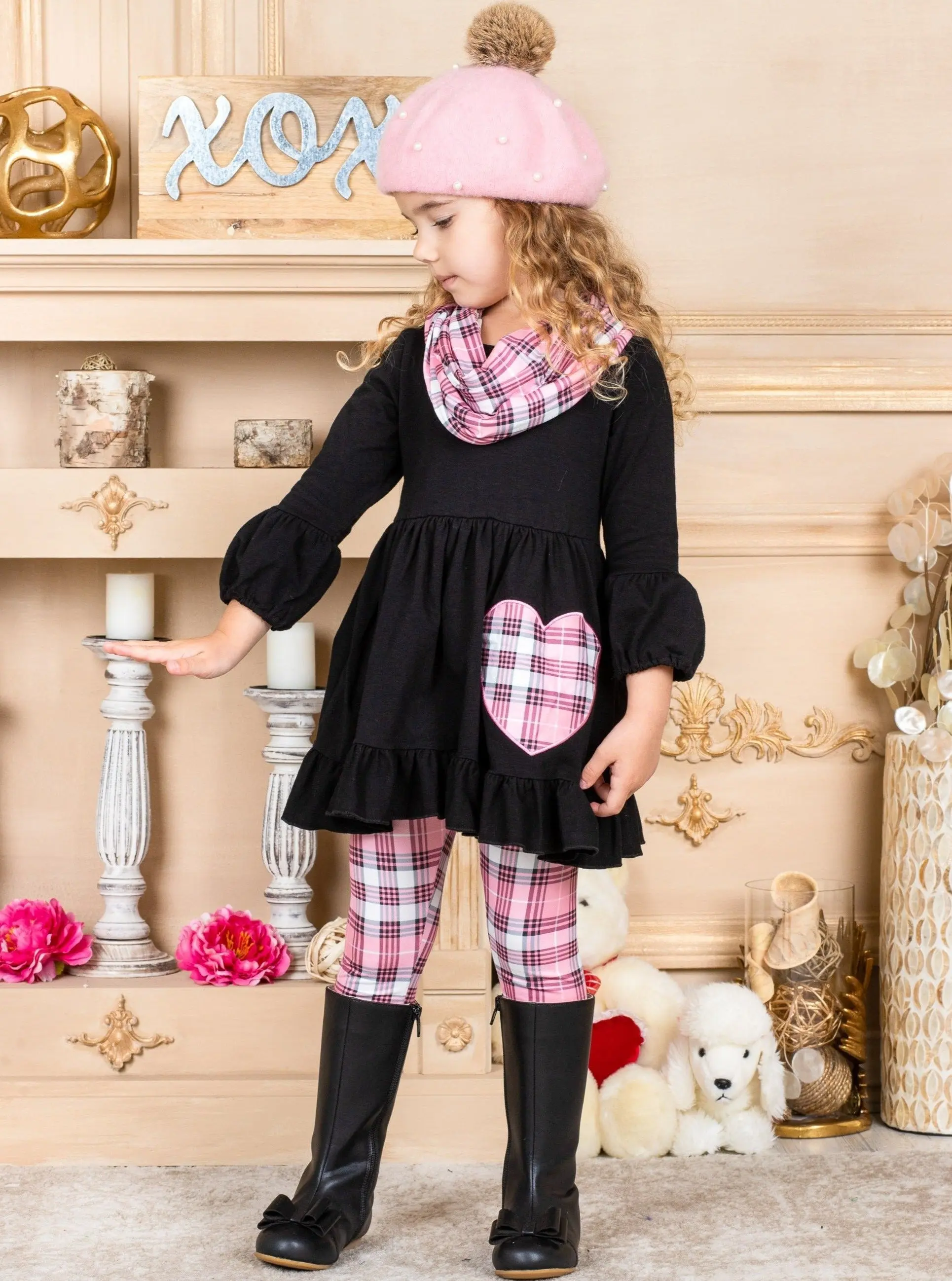 First Love Plaid Tunic, Scarf and Legging Set - Image 5