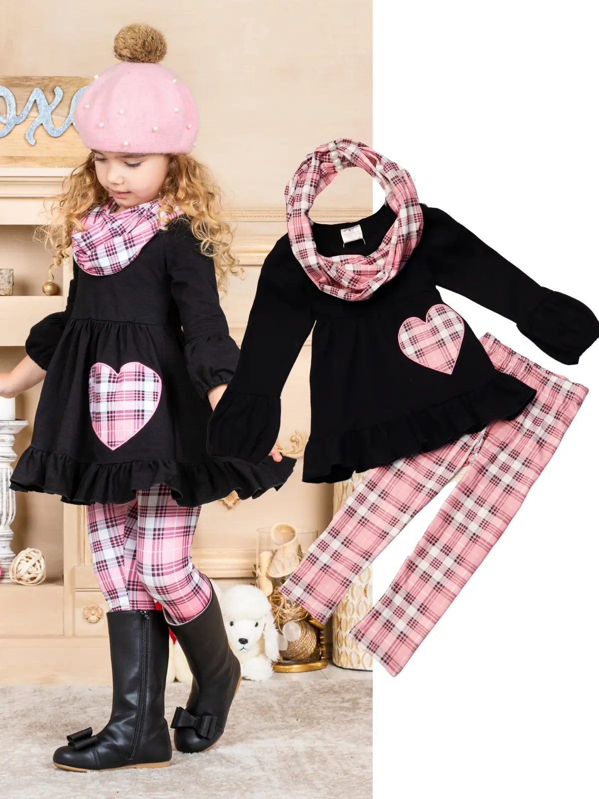 First Love Plaid Tunic, Scarf and Legging Set - Image 6