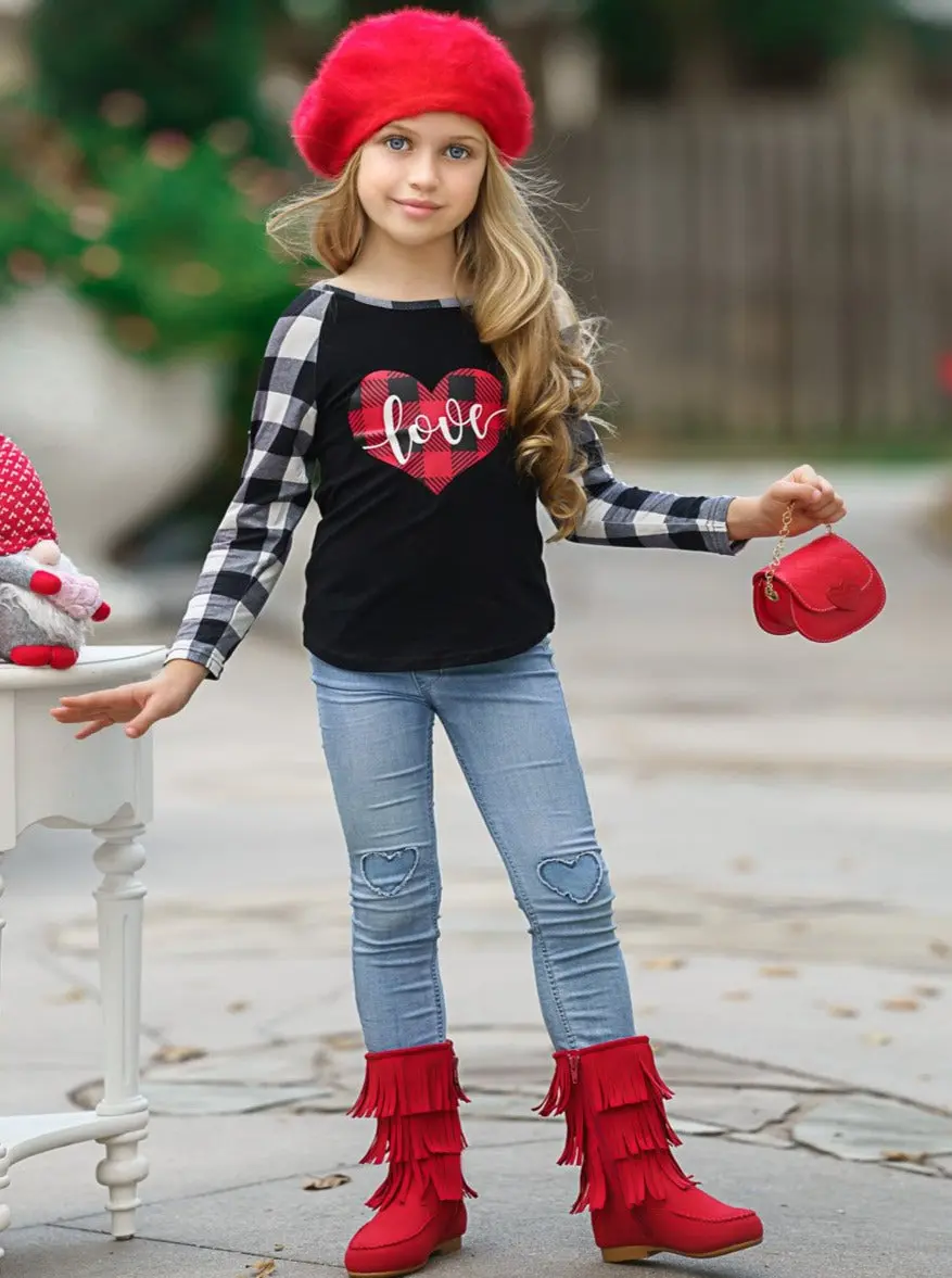Drop Of Love Plaid Raglan Top - Image 4