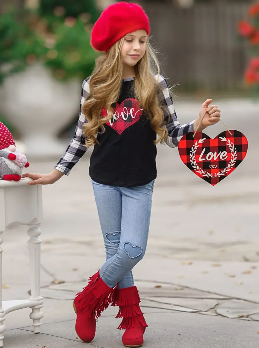 Drop Of Love Plaid Raglan Top - Image 5