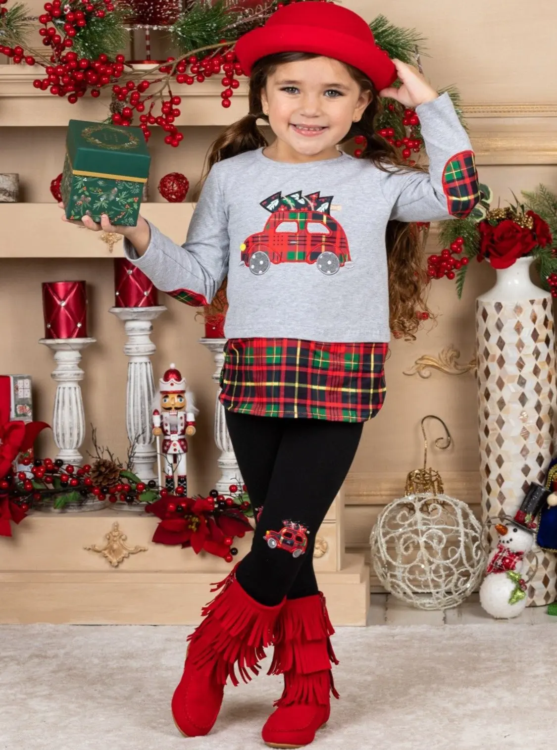 Christmas Haul Plaid Patched Legging Set - Image 5