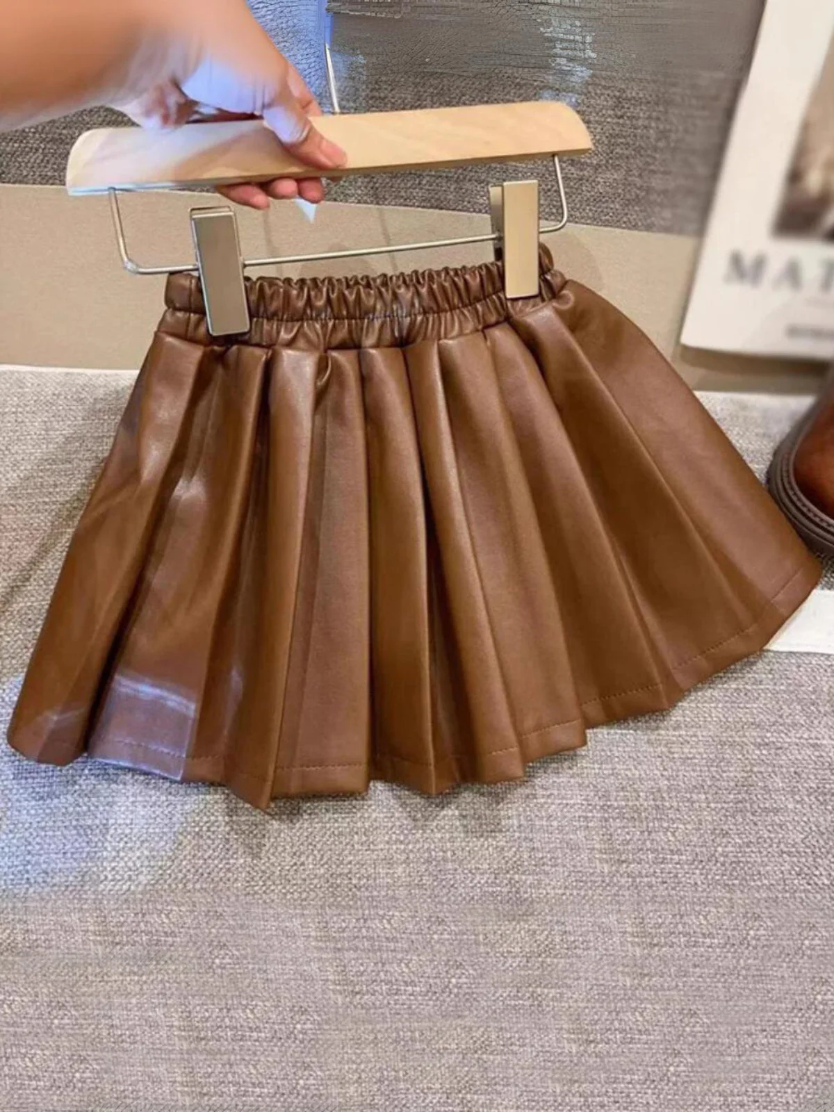 Girl's Pleated Faux Stylish and Comfortable Leather Skirt - Image 3