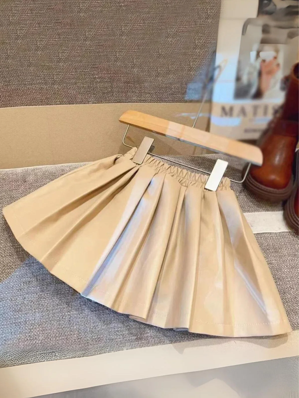 Girl's Pleated Faux Stylish and Comfortable Leather Skirt - Image 4
