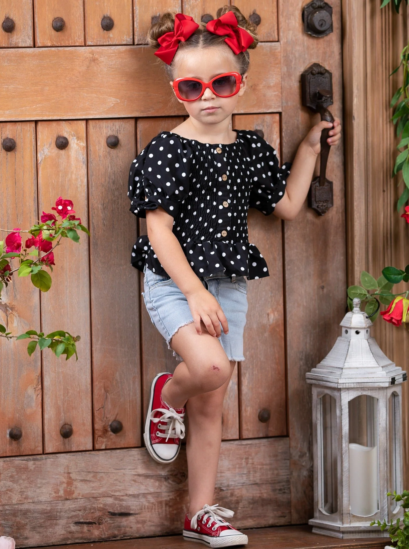 Drop It Like It's Dot Denim Shorts Set - Image 2