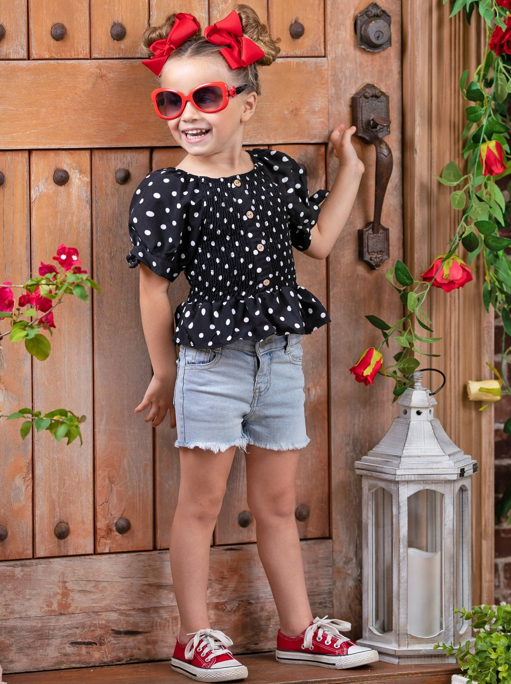 Drop It Like It's Dot Denim Shorts Set - Image 3
