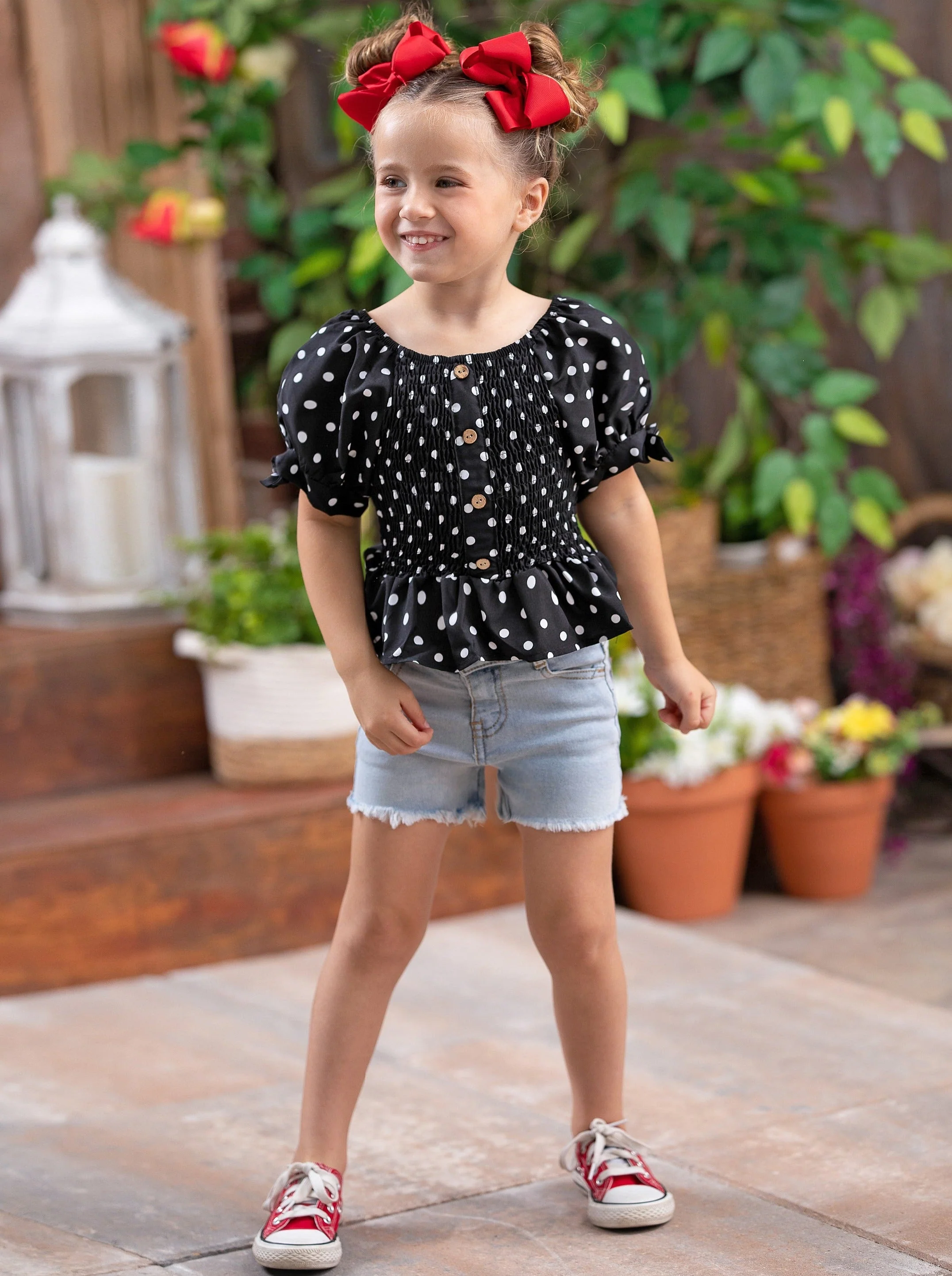 Drop It Like It's Dot Denim Shorts Set - Image 4