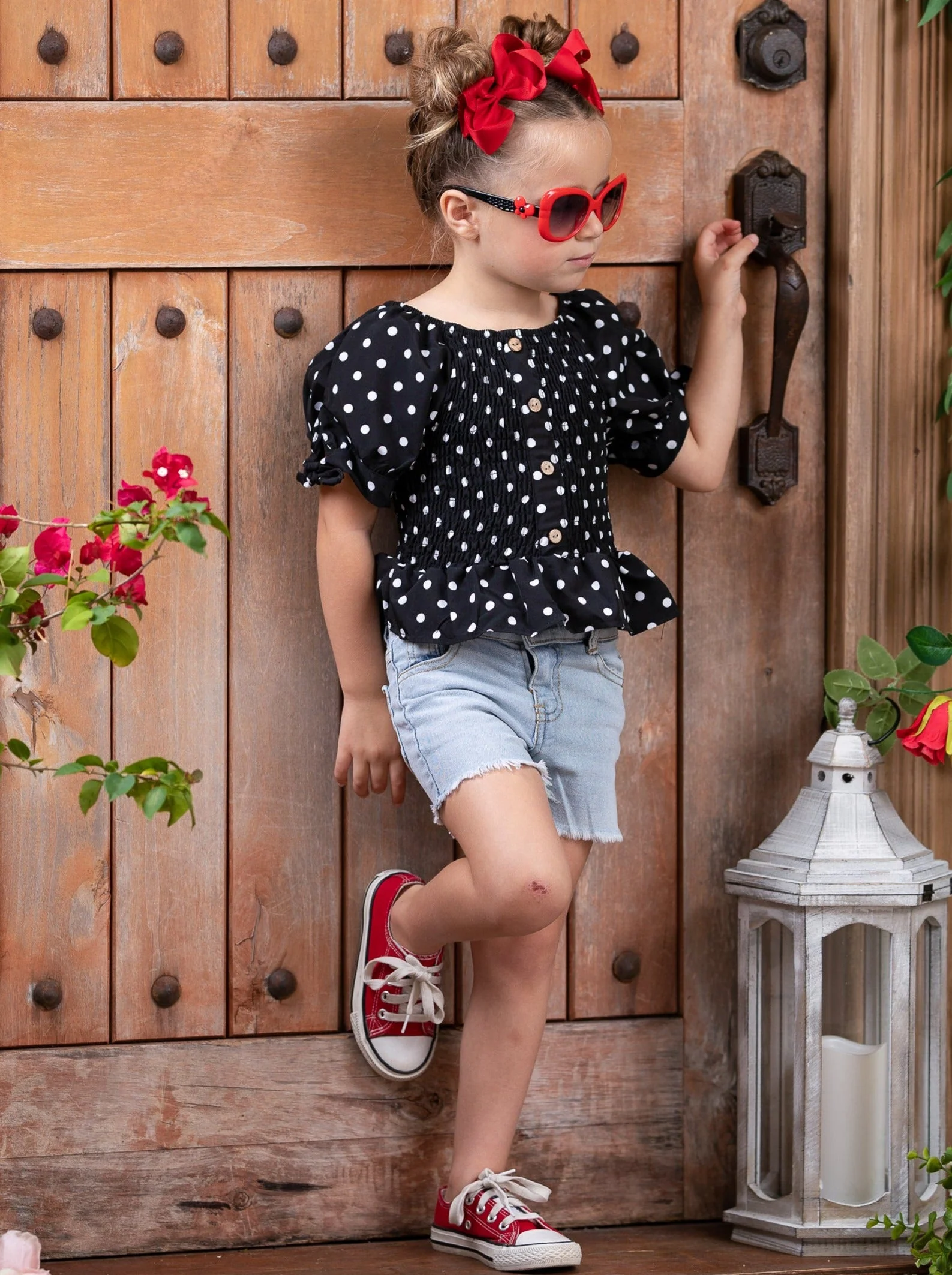 Drop It Like It's Dot Denim Shorts Set - Image 6
