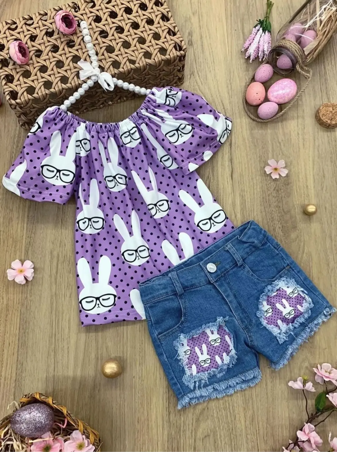 Smart Bunnies Polka Dot Denim Shorts Set - Image 2