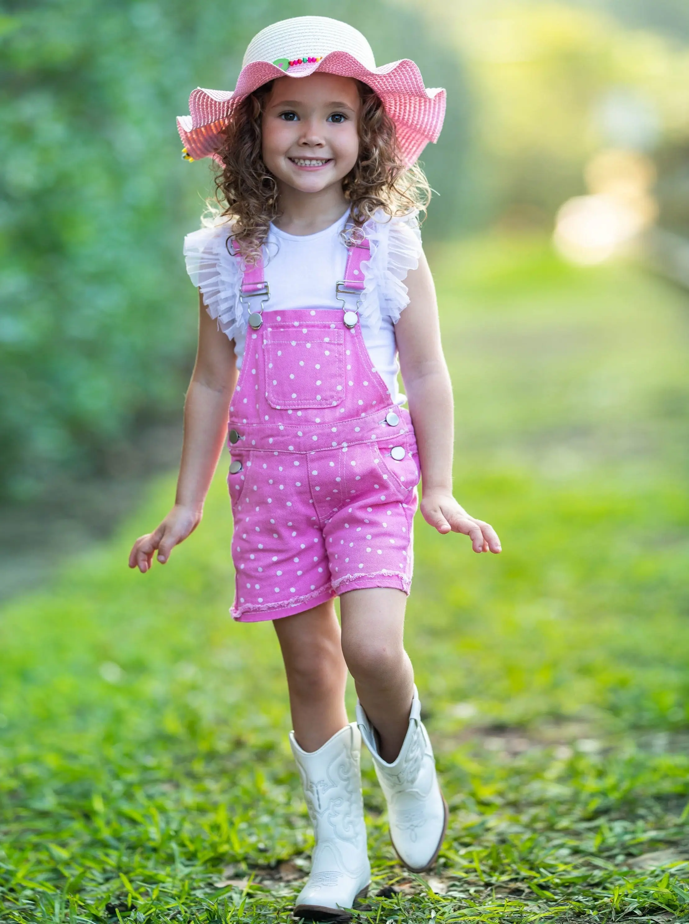 Posh Polka Dot Cuffed Denim Overalls - Image 2