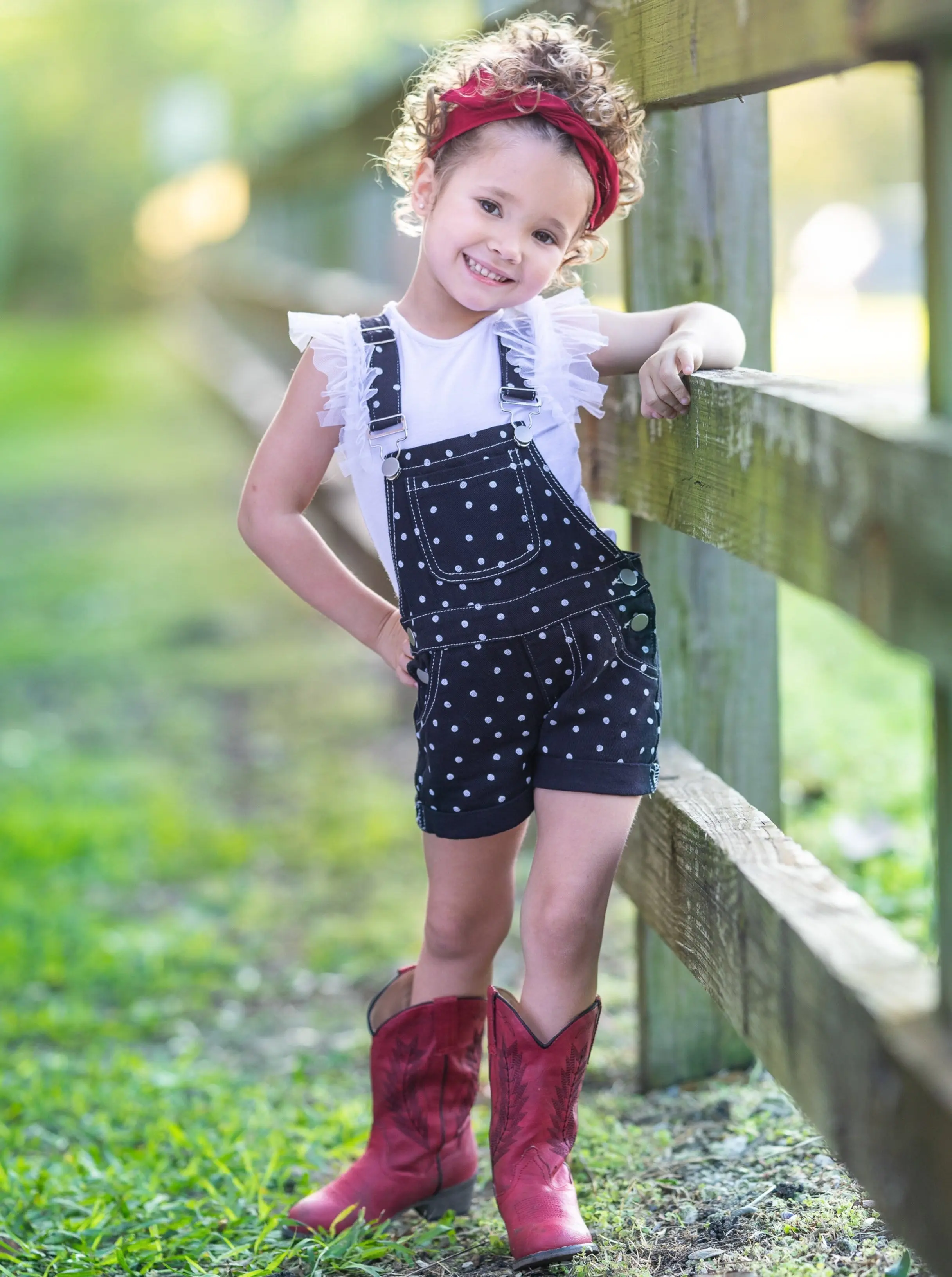 Posh Polka Dot Cuffed Denim Overalls - Image 3