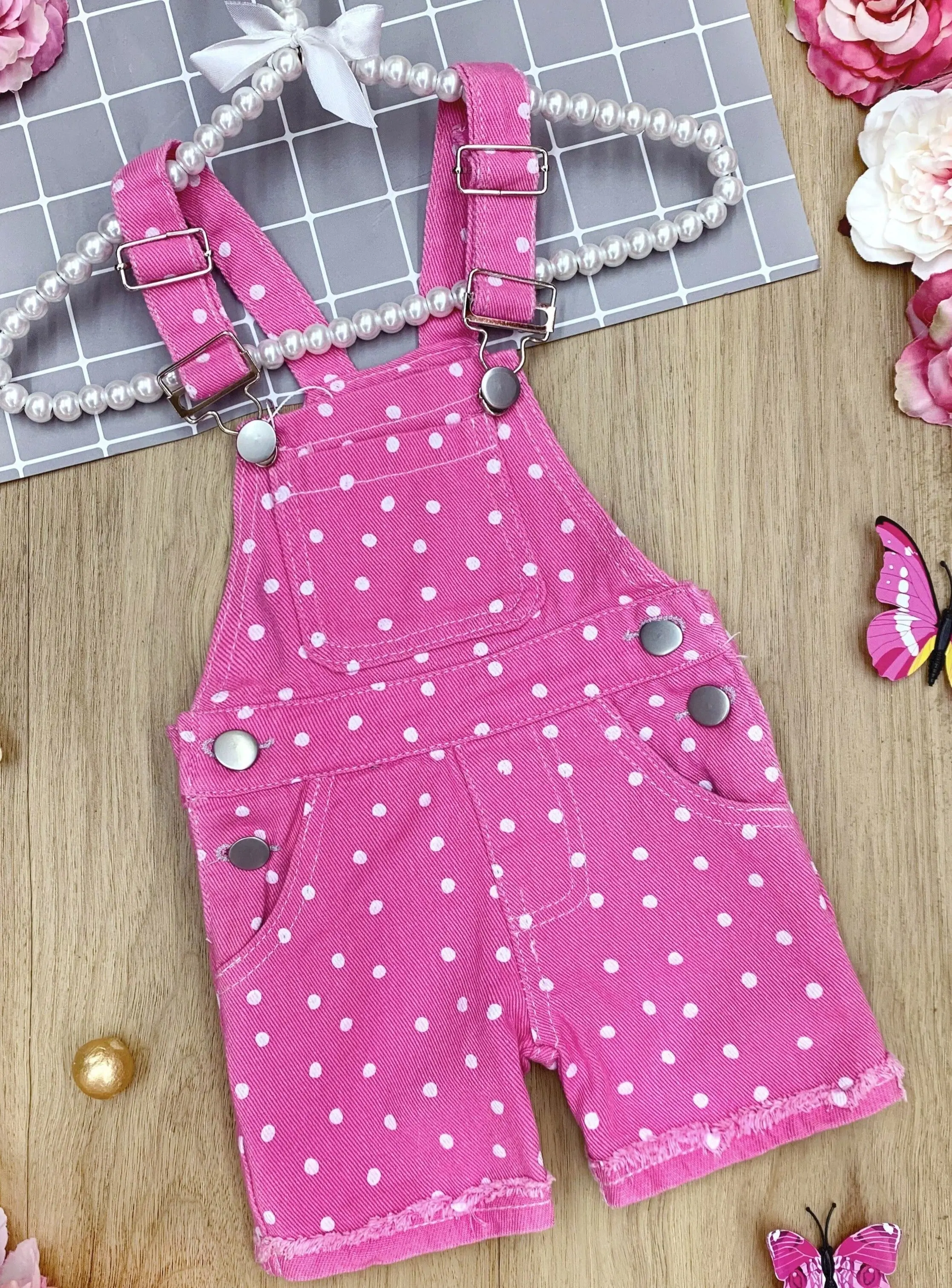 Posh Polka Dot Cuffed Denim Overalls - Image 4