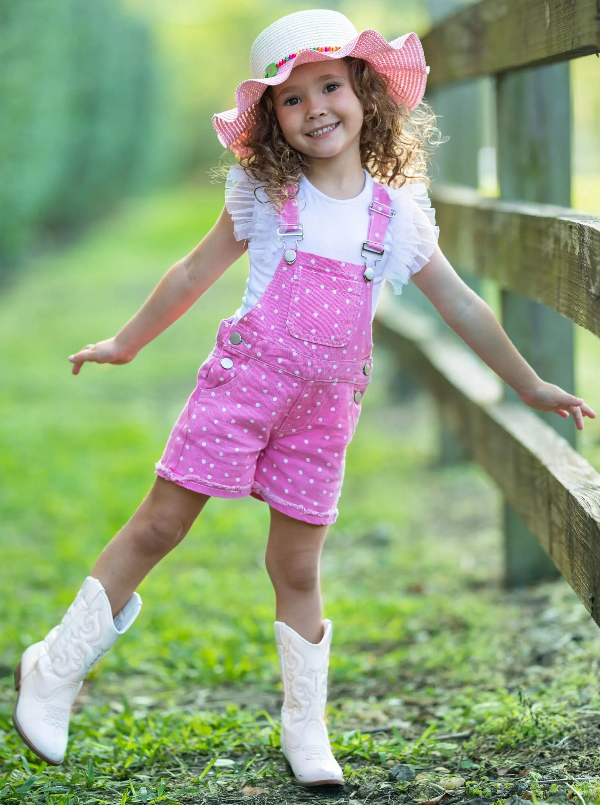 Posh Polka Dot Cuffed Denim Overalls - Image 6