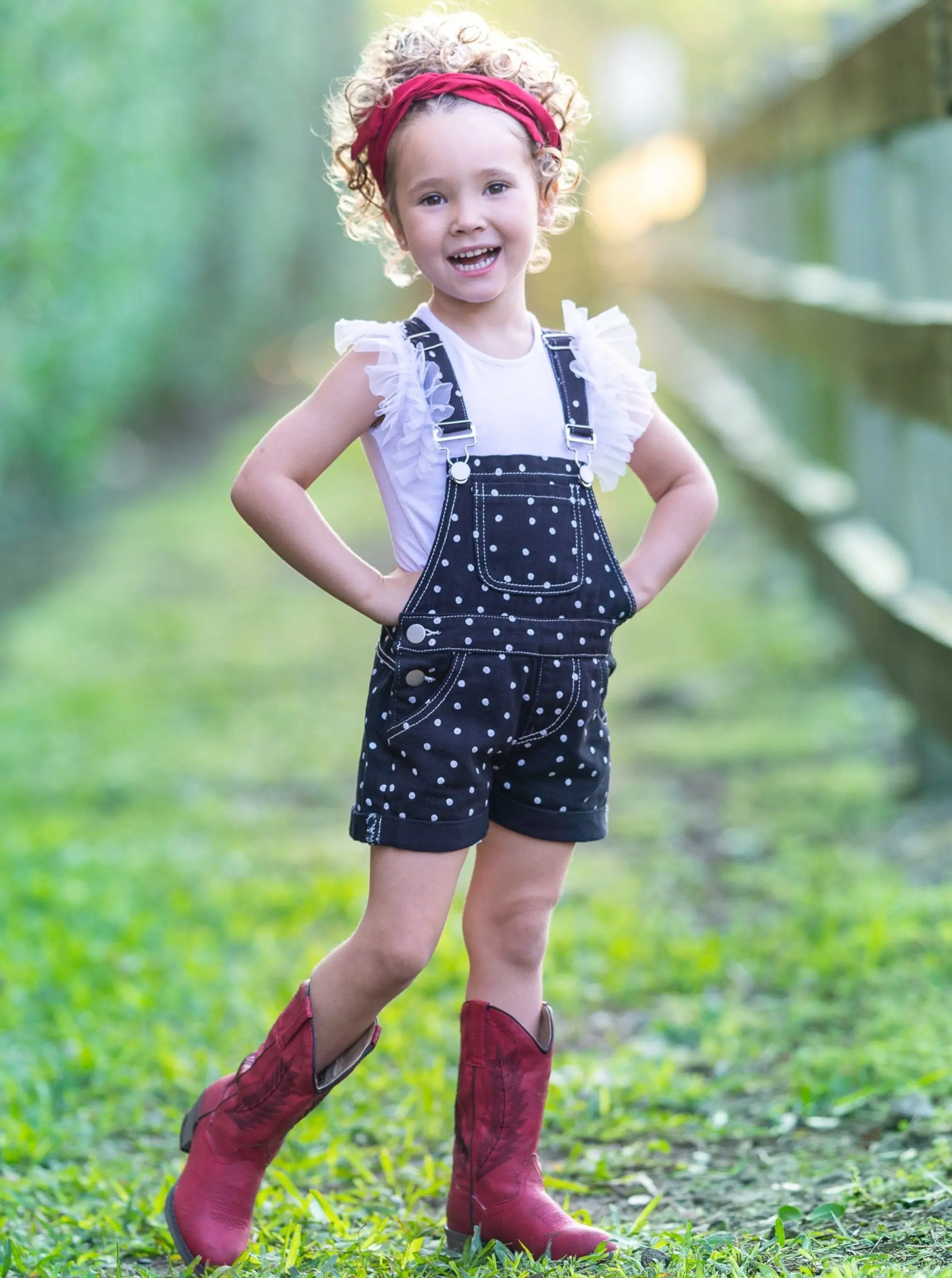 Posh Polka Dot Cuffed Denim Overalls - Image 7