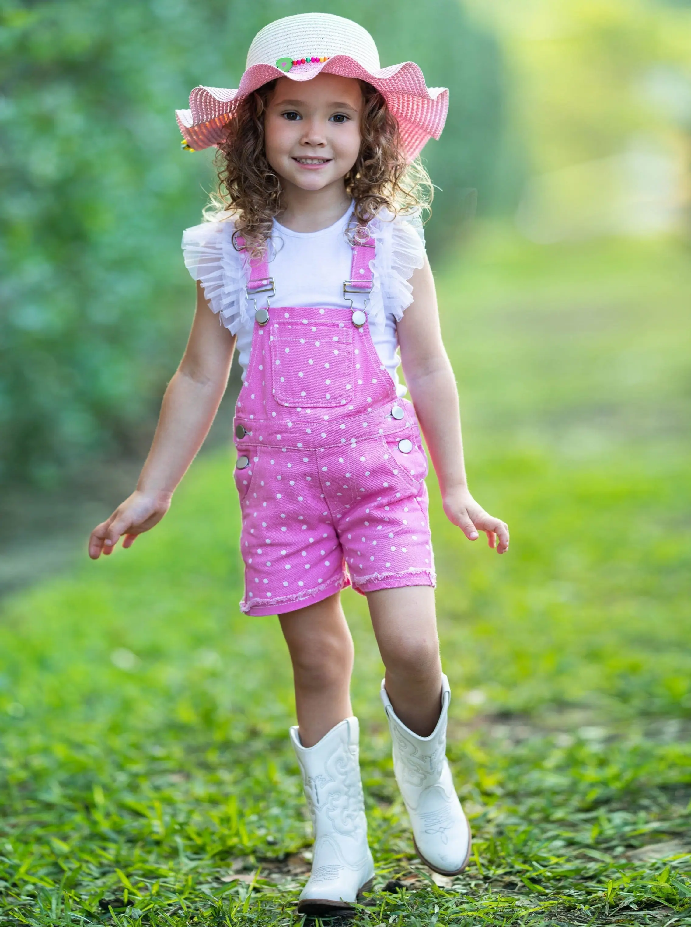 Posh Polka Dot Cuffed Denim Overalls - Image 8
