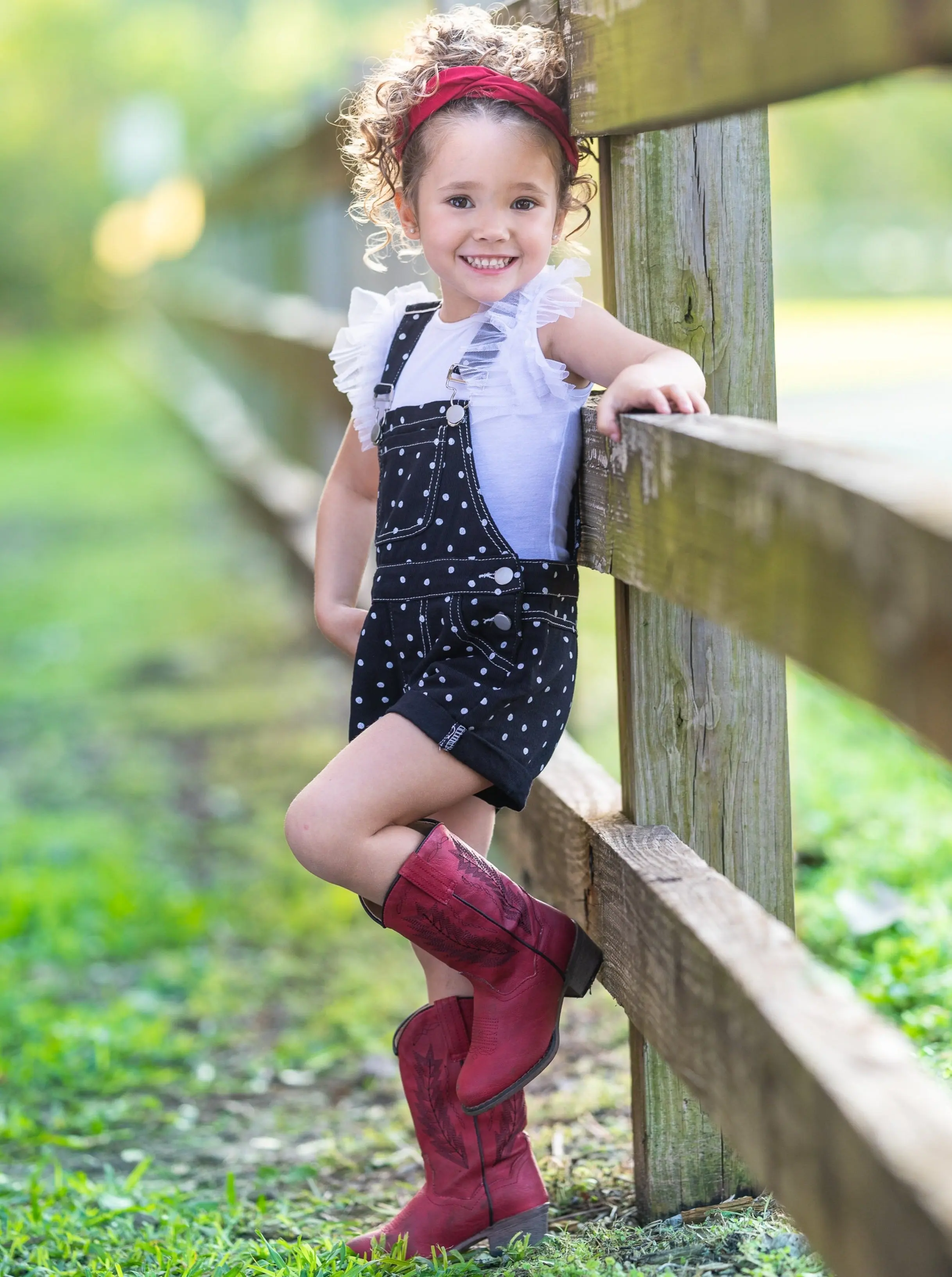 Posh Polka Dot Cuffed Denim Overalls - Image 9