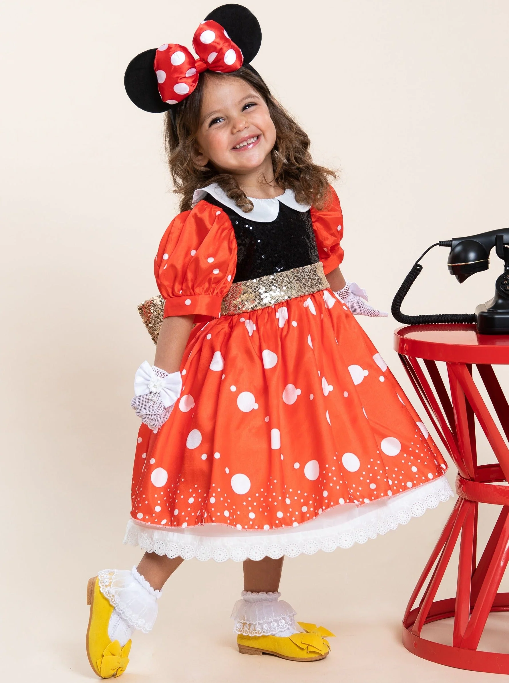 Girls Polka Dot Mouse Classic Costume Dress with Ears - Image 2