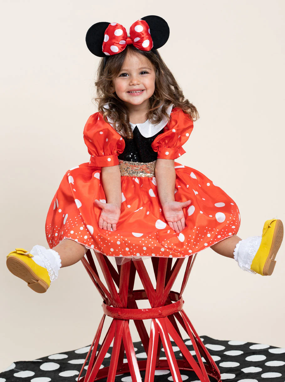 Girls Polka Dot Mouse Classic Costume Dress with Ears - Image 3