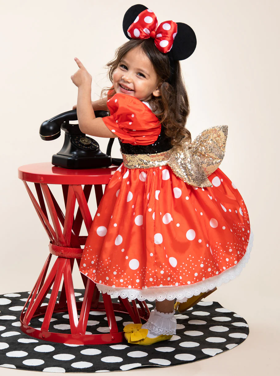 Girls Polka Dot Mouse Classic Costume Dress with Ears - Image 4