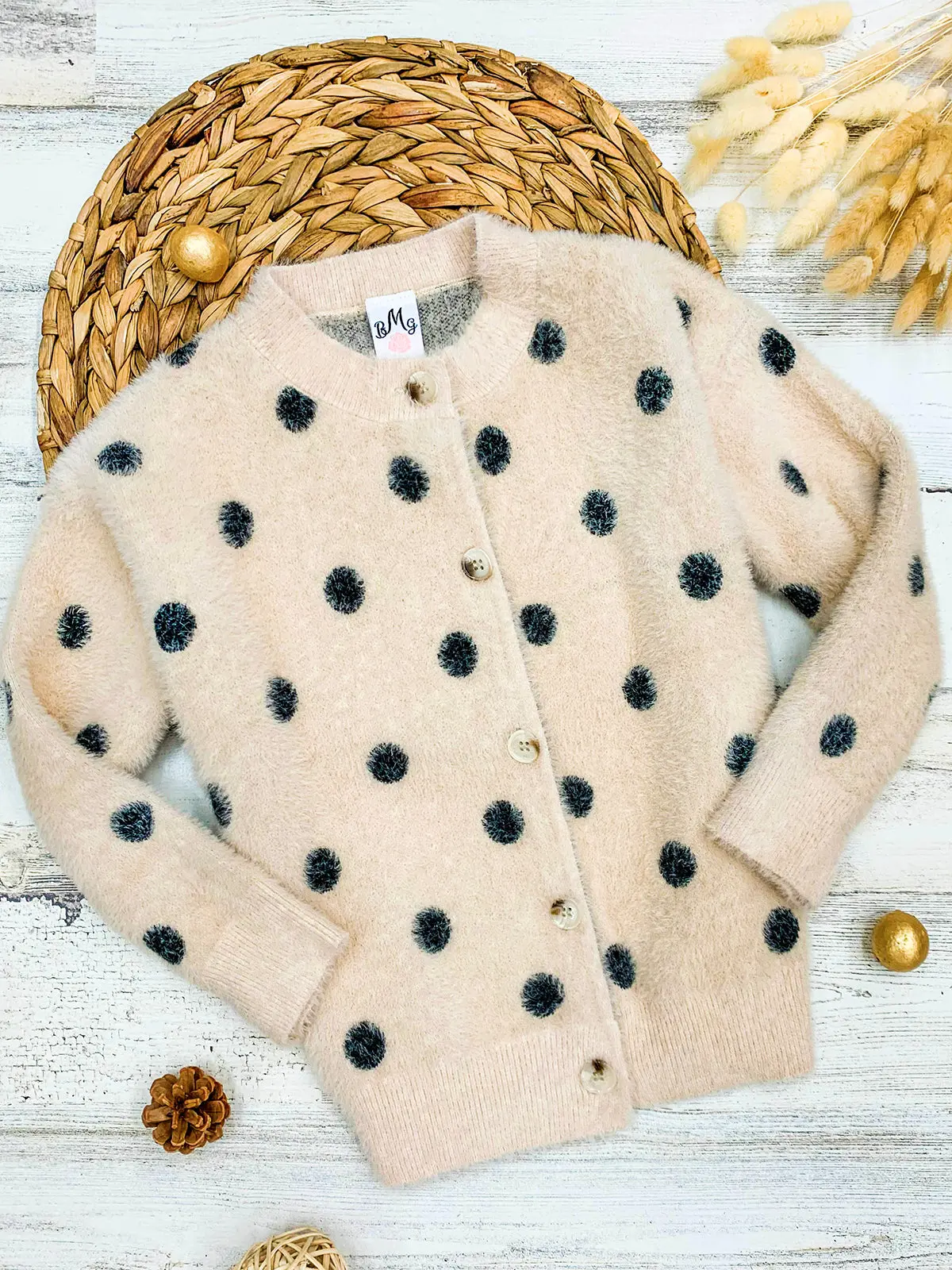 Fuzzy Fashionista Polka Dot Cardigan - Image 2
