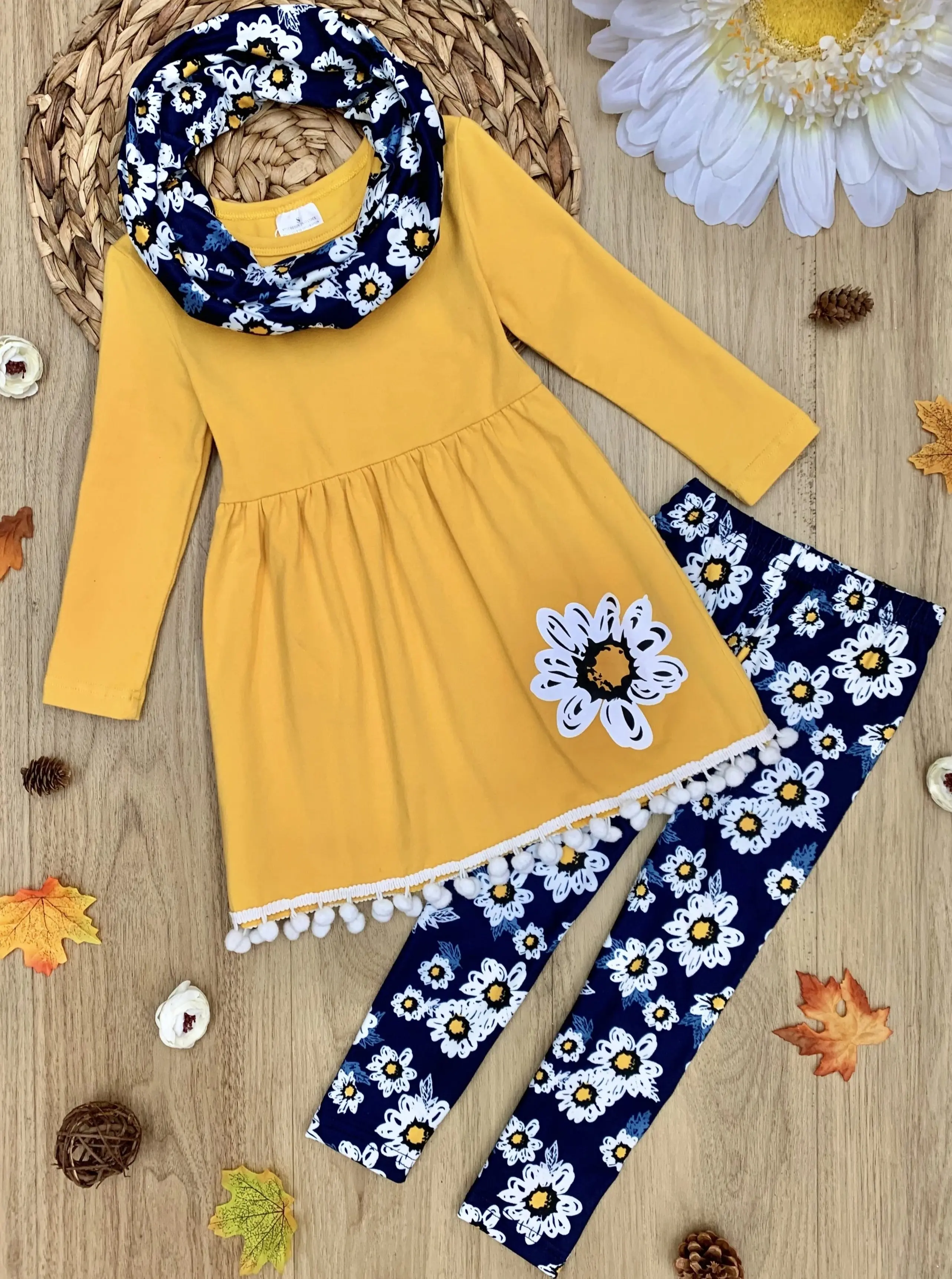 Flower Fancy Tunic, Leggings and Scarf Set - Image 2