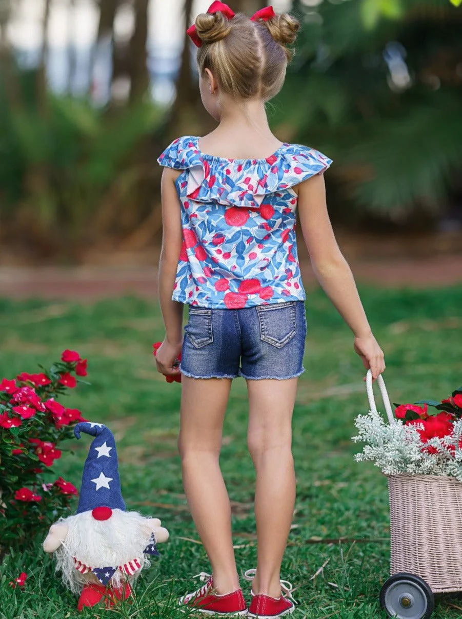Floral Princess Top and Patched Denim Short Set - Image 5