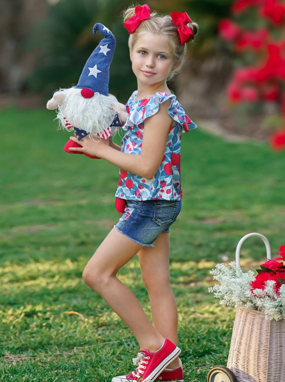 Floral Princess Top and Patched Denim Short Set - Image 6