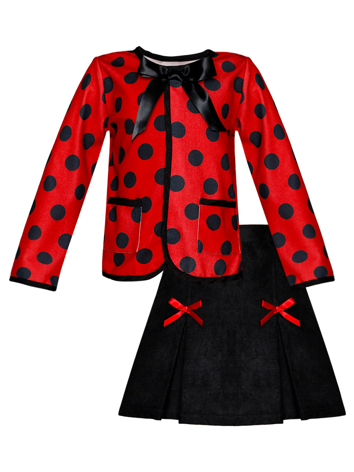 Polished Polka Dot Cardigan and Pleated Skirt Set - Image 2