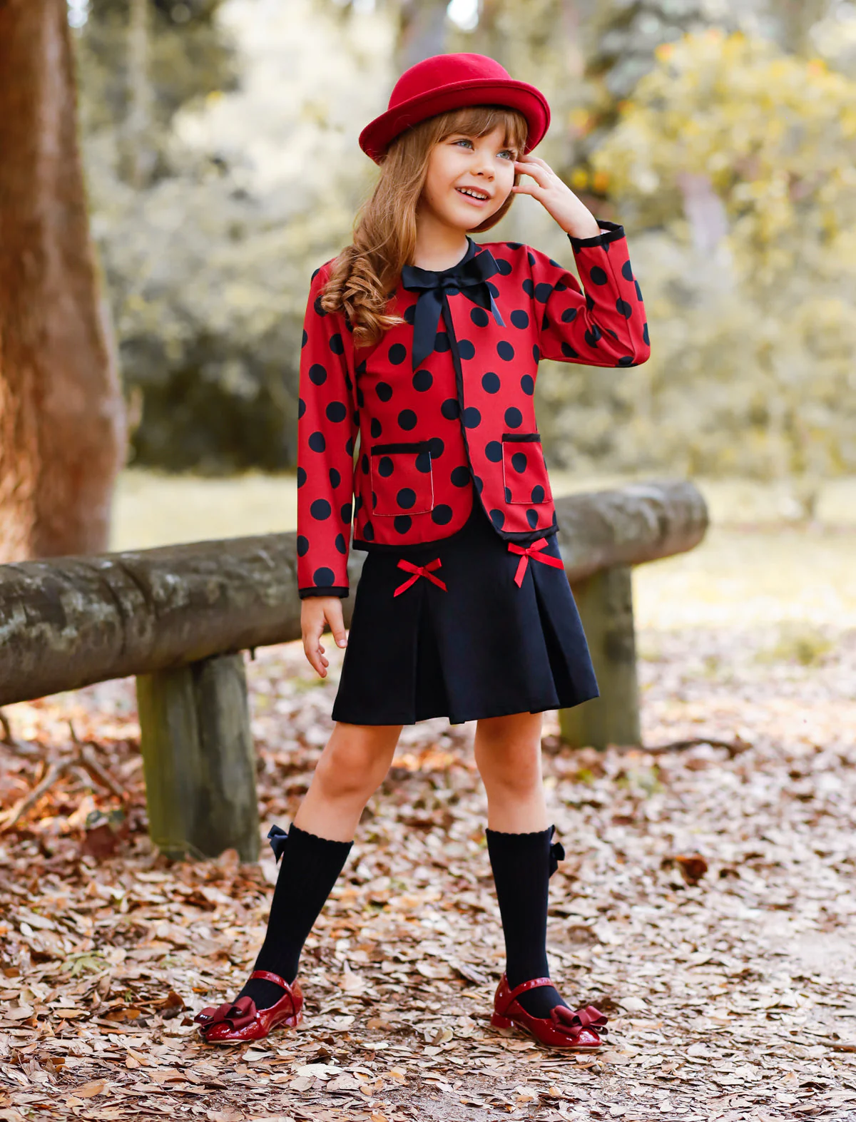 Polished Polka Dot Cardigan and Pleated Skirt Set - Image 6