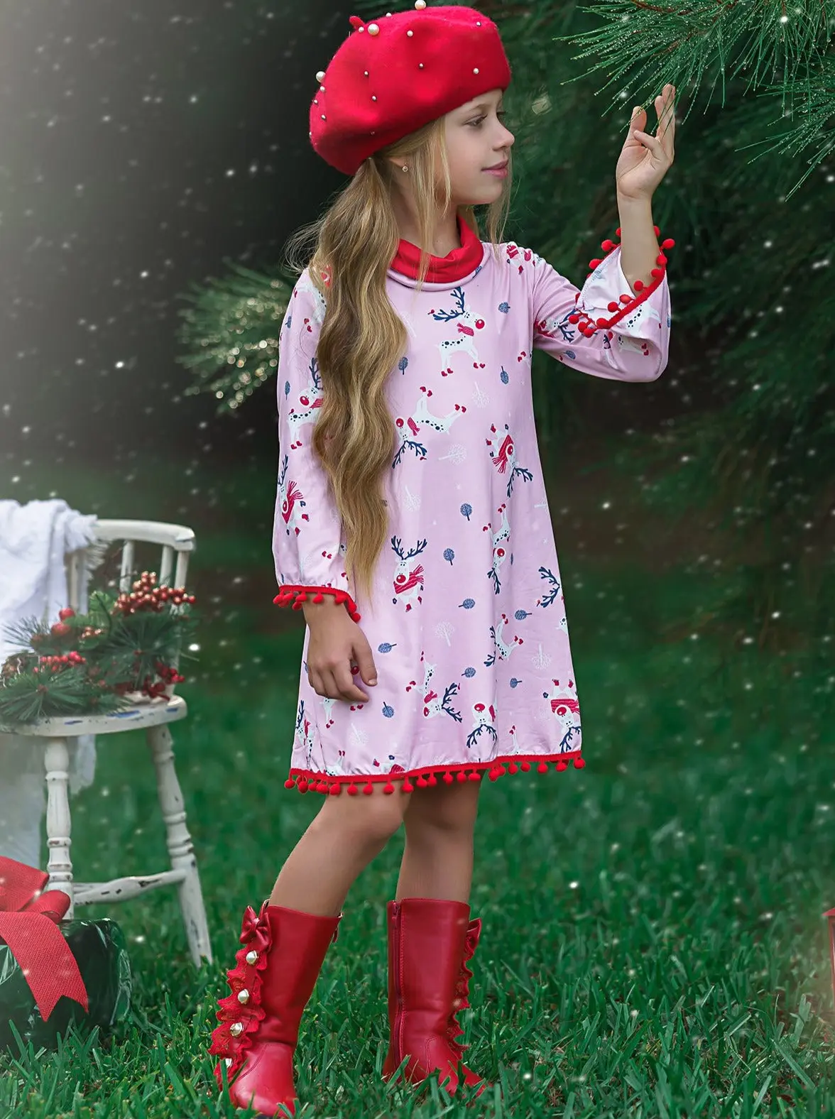 Rudolph Ready Turtleneck Pom Pom Hem Dress - Image 2