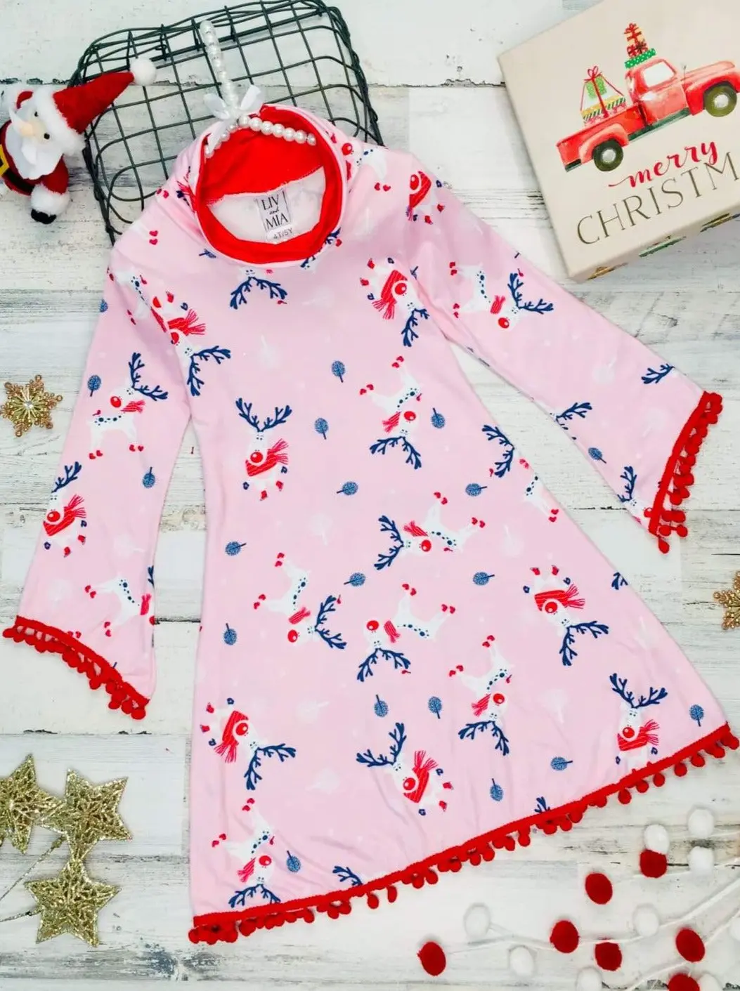 Rudolph Ready Turtleneck Pom Pom Hem Dress - Image 3